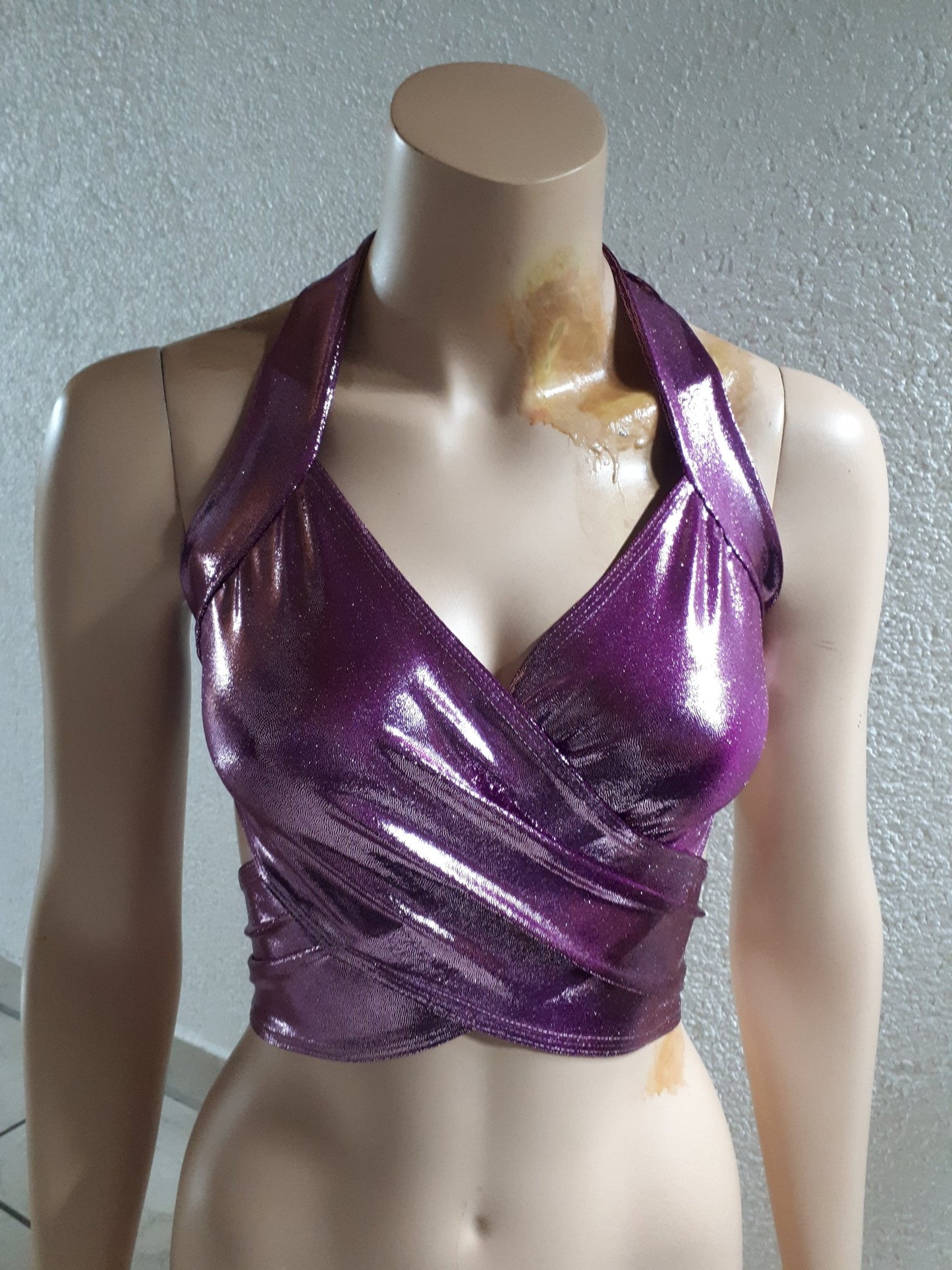 Bandage Top Wickel Bluse Bikini Oberteil Beerenfarben Metallic bauchfrei Tanzsport - Lycra Dessous - SEXSENSE