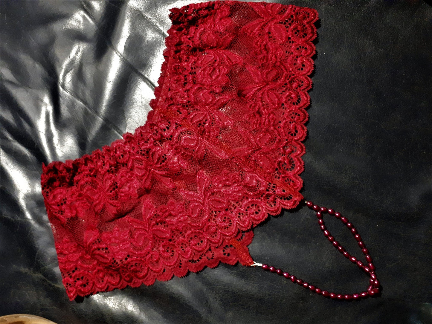 Damen Perlen String rot elastische Spitze mit echte Süßwasser - Perlen Dessous sexy Lingerie Slip - SEXSENSE