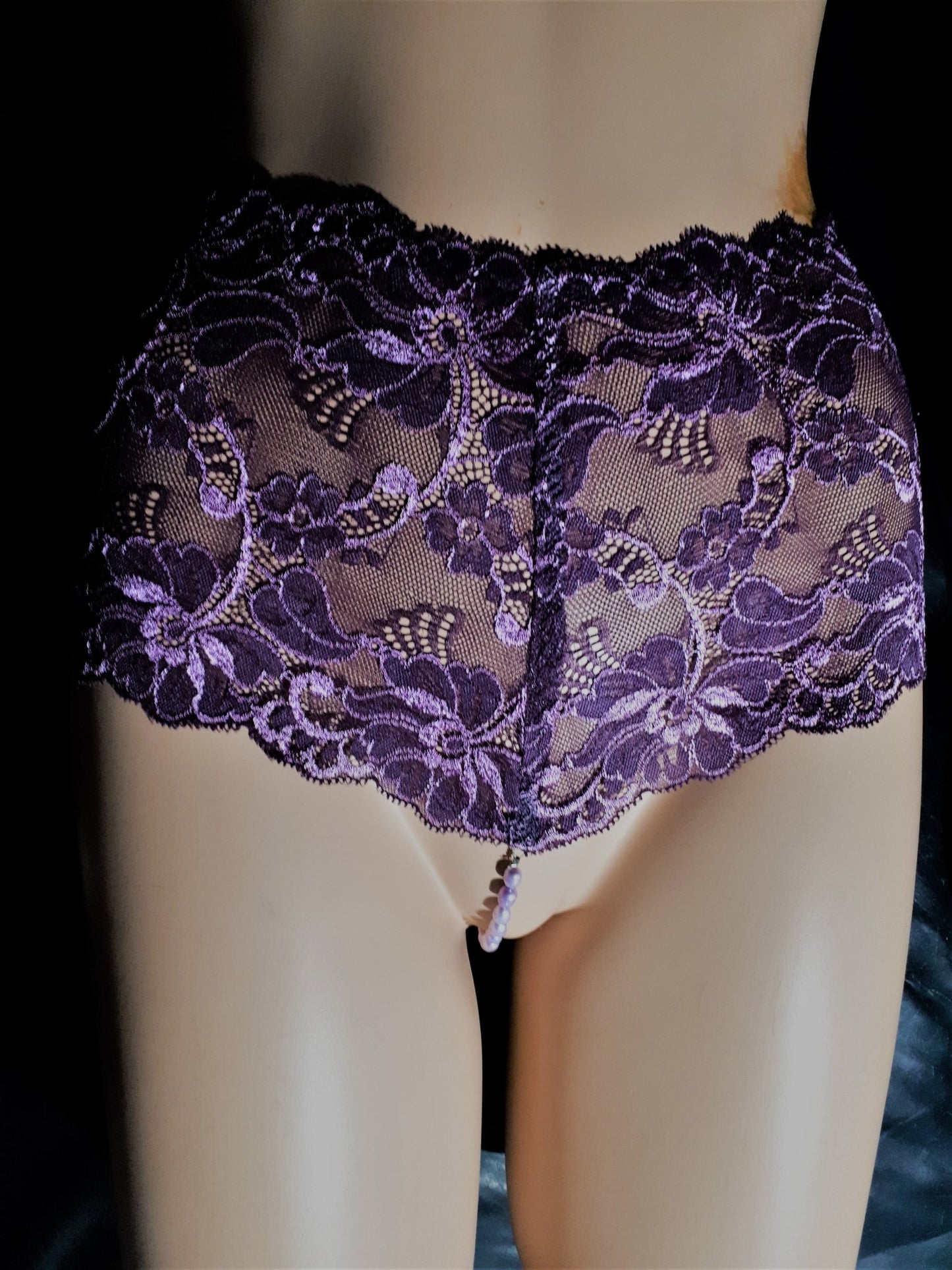 Perlenstring Unterwäsche Damen Lila sexy Lingerie Slip elastische Spitze echte lila Süßwasserperlen - SEXSENSE