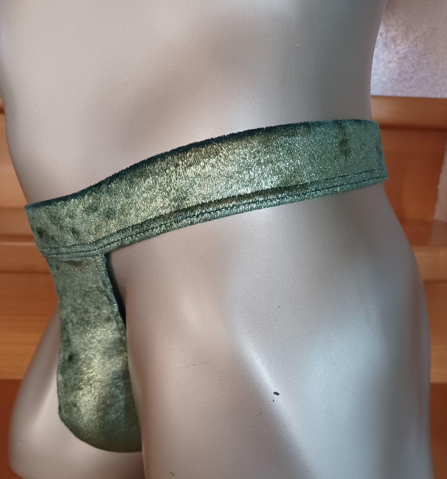 Herren String Tanga Unterwäsche und Badehose Samt grün metallic Unikat Gr. M - SEXSENSE