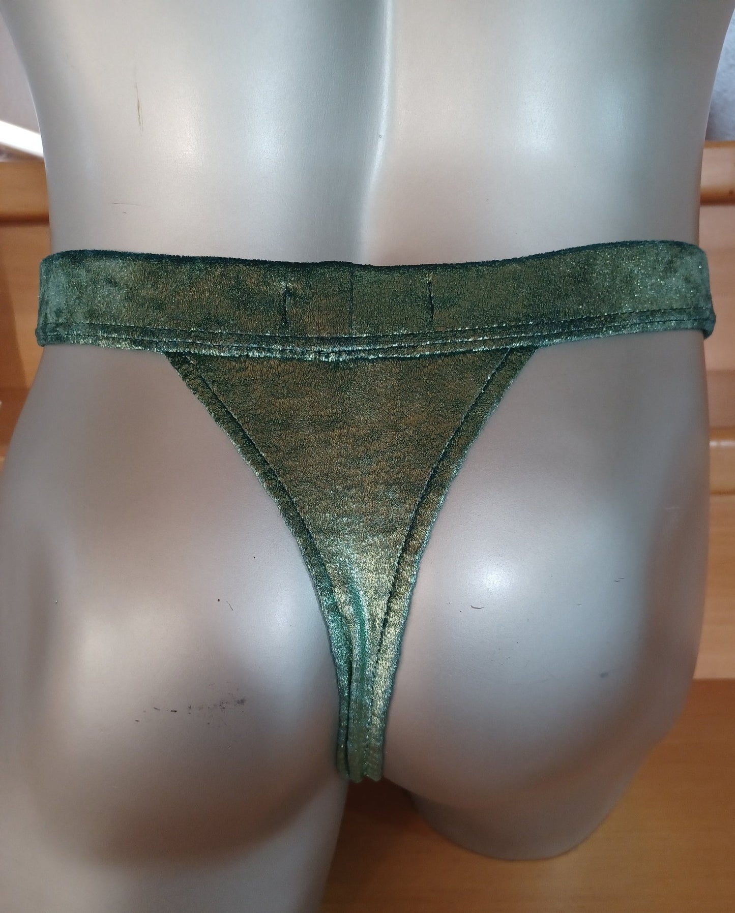 Herren String Tanga Unterwäsche und Badehose Samt grün metallic Unikat Gr. M - SEXSENSE