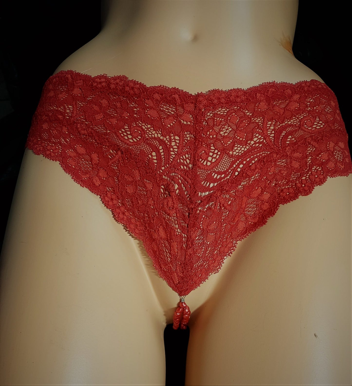 Damen Perlen String rot elastische Spitze mit echte Süßwasser - Perlen Dessous sexy Lingerie Slip - SEXSENSE