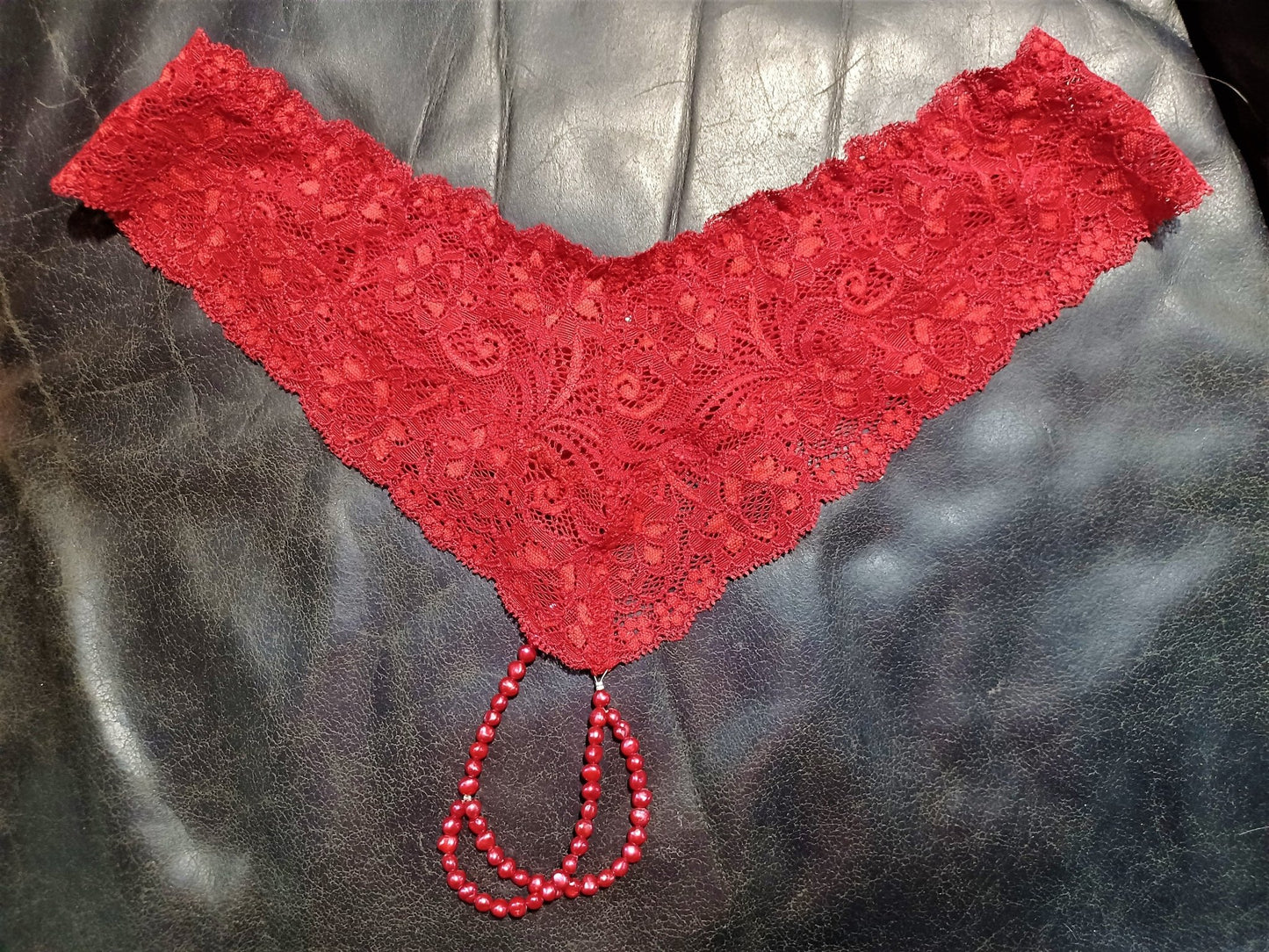 Damen Perlen String rot elastische Spitze mit echte Süßwasser - Perlen Dessous sexy Lingerie Slip - SEXSENSE