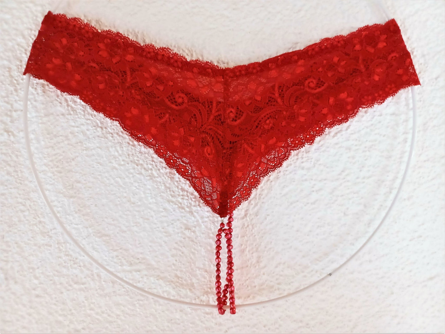 Damen Perlen String rot elastische Spitze mit echte Süßwasser - Perlen Dessous sexy Lingerie Slip - SEXSENSE