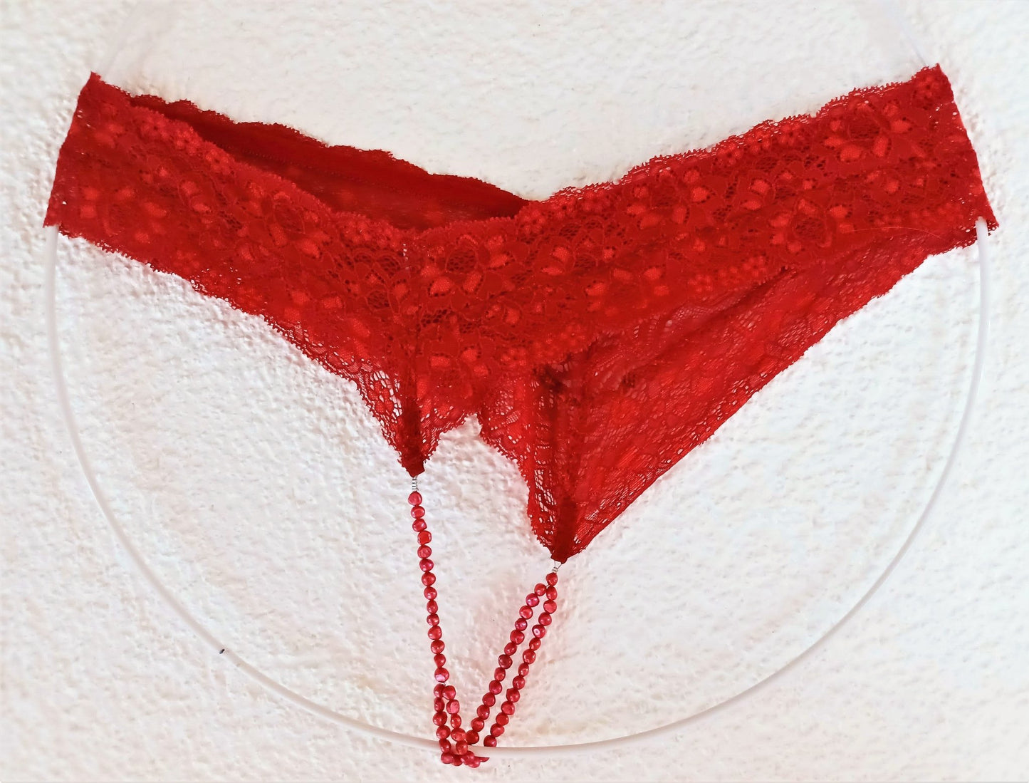Damen Perlen String rot elastische Spitze mit echte Süßwasser - Perlen Dessous sexy Lingerie Slip - SEXSENSE