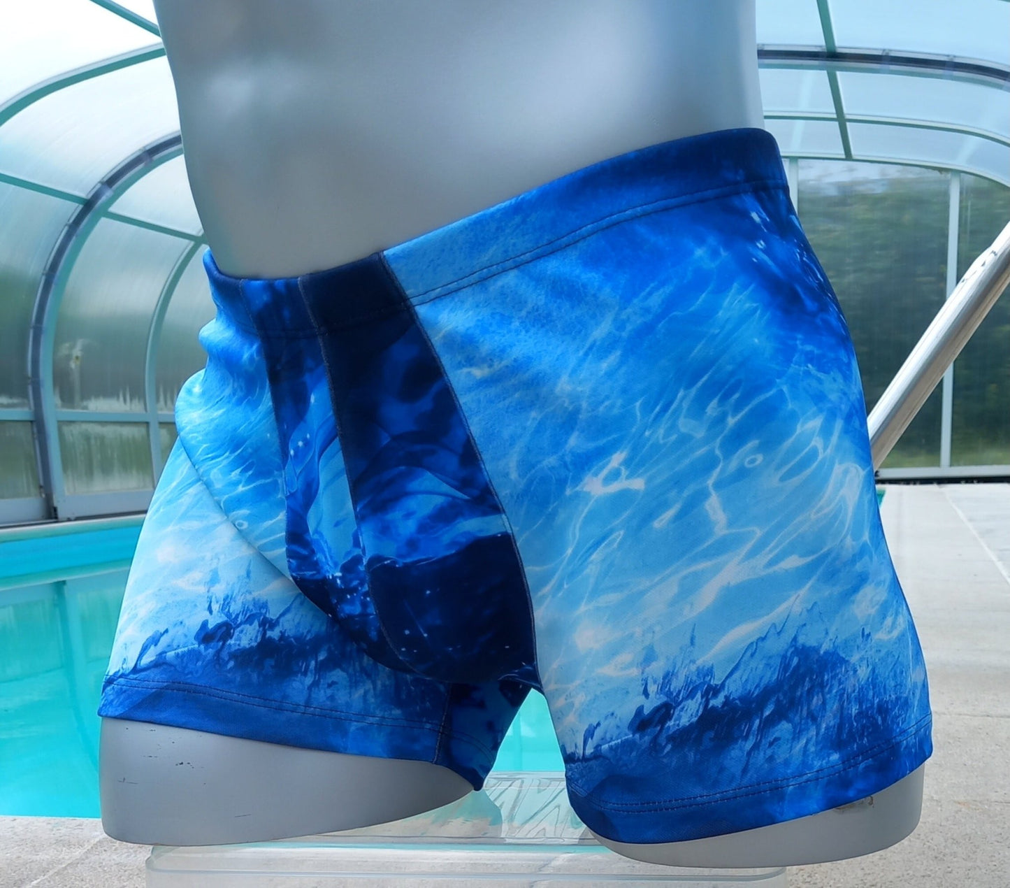 Boxershorts Badeshorts Badehose elastischer Scuba Jersey in Blau Galaxy Optik - SEXSENSE