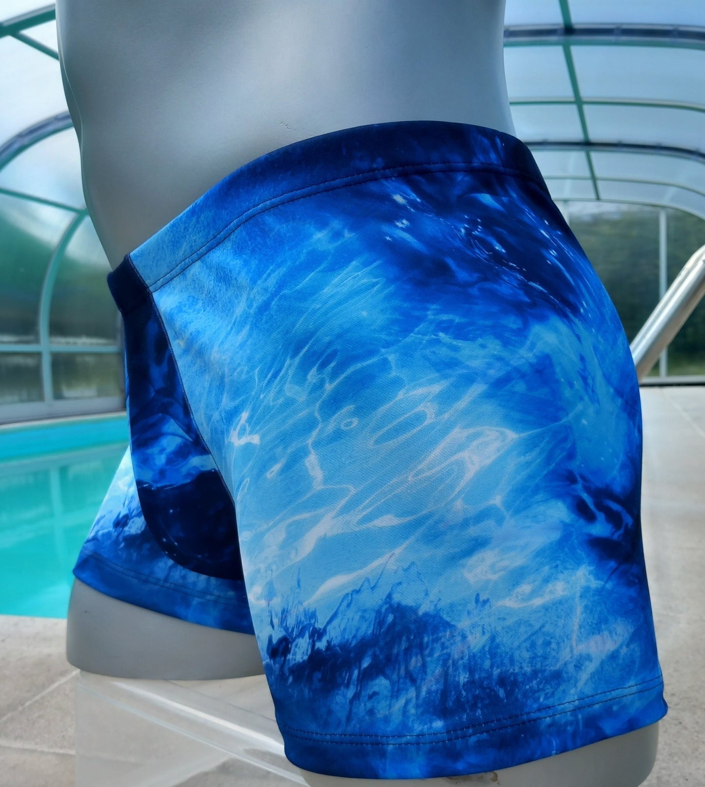 Boxershorts Badeshorts Badehose elastischer Scuba Jersey in Blau Galaxy Optik - SEXSENSE