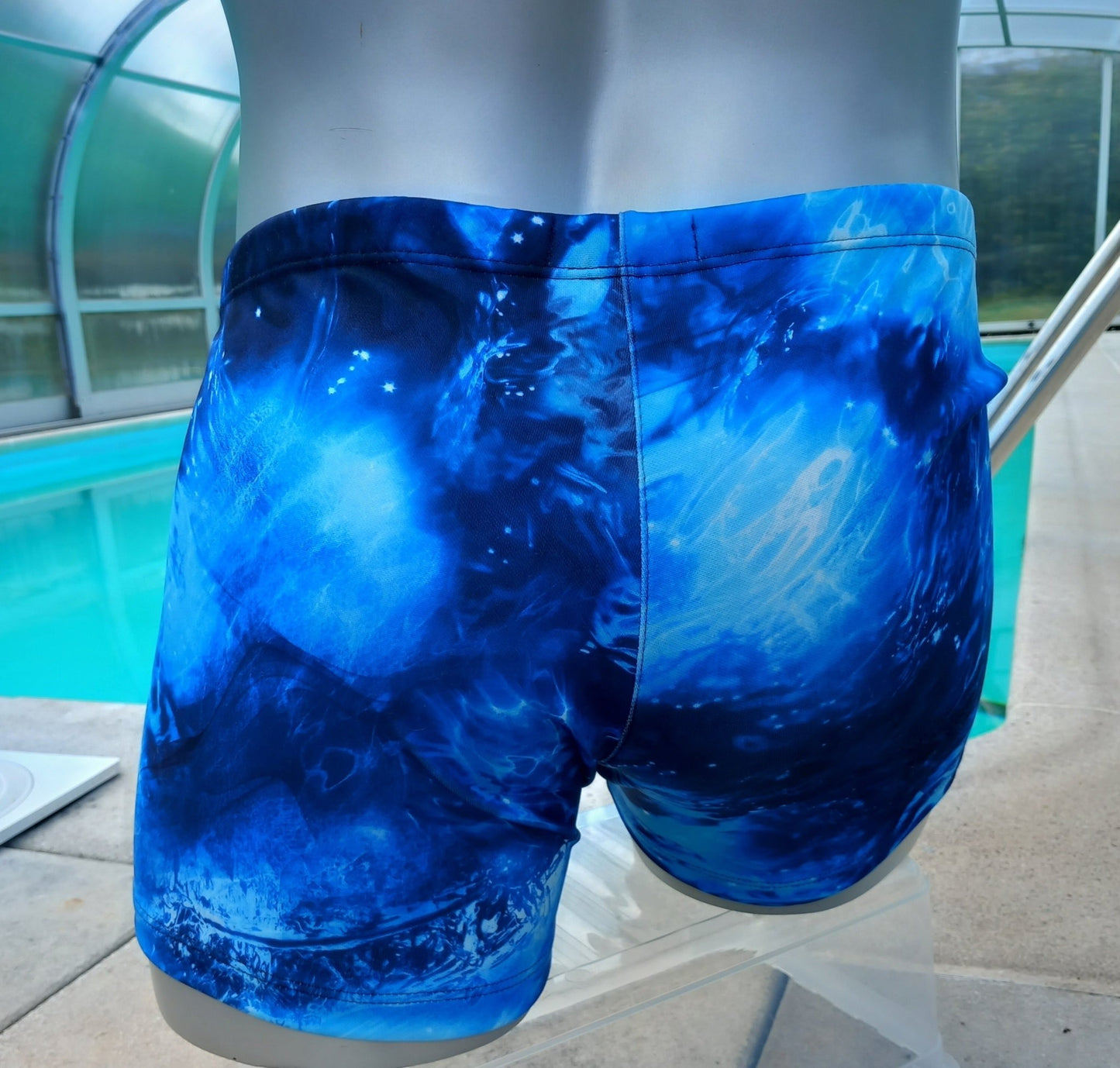 Boxershorts Badeshorts Badehose elastischer Scuba Jersey in Blau Galaxy Optik - SEXSENSE