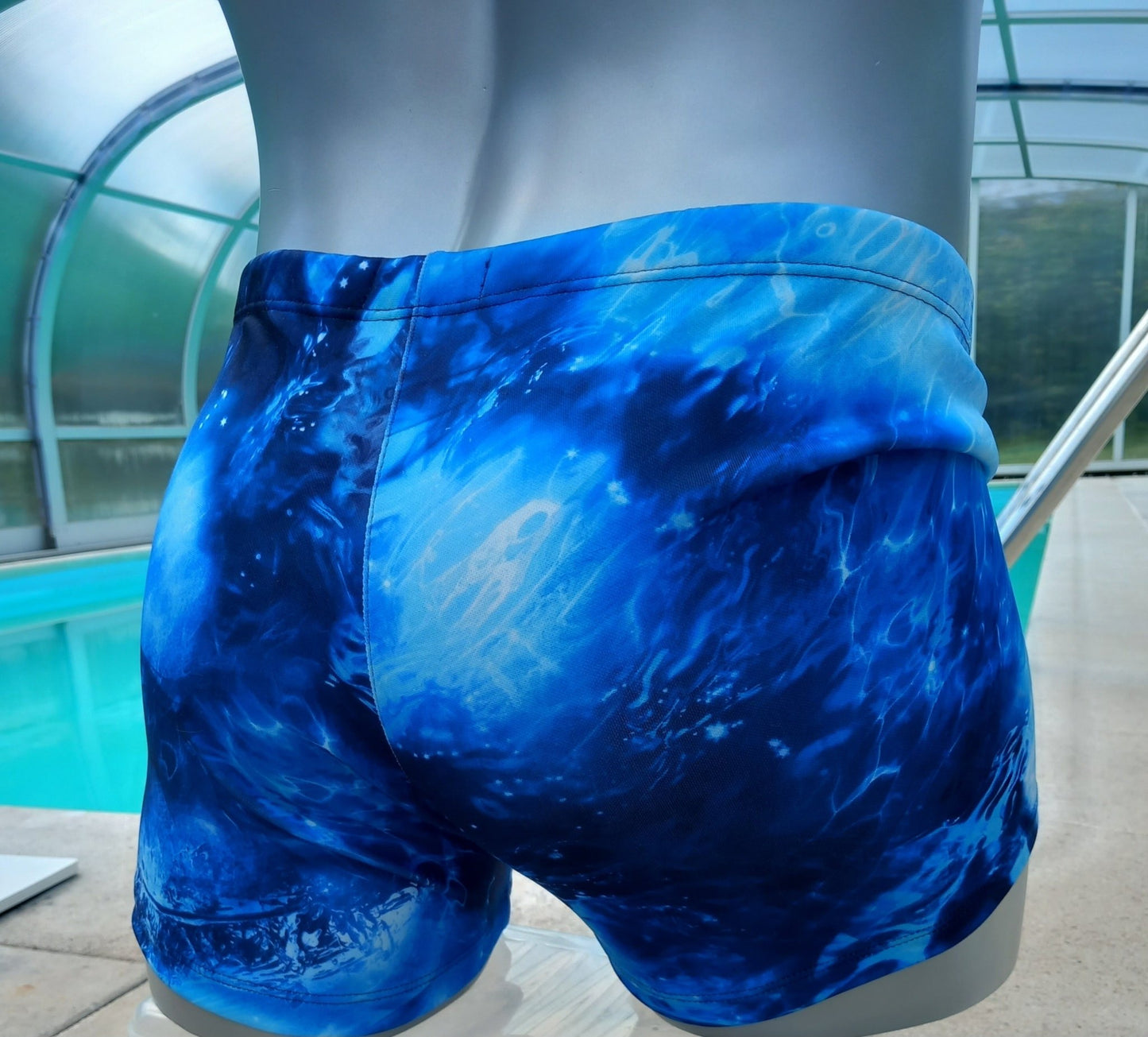 Boxershorts Badeshorts Badehose elastischer Scuba Jersey in Blau Galaxy Optik - SEXSENSE