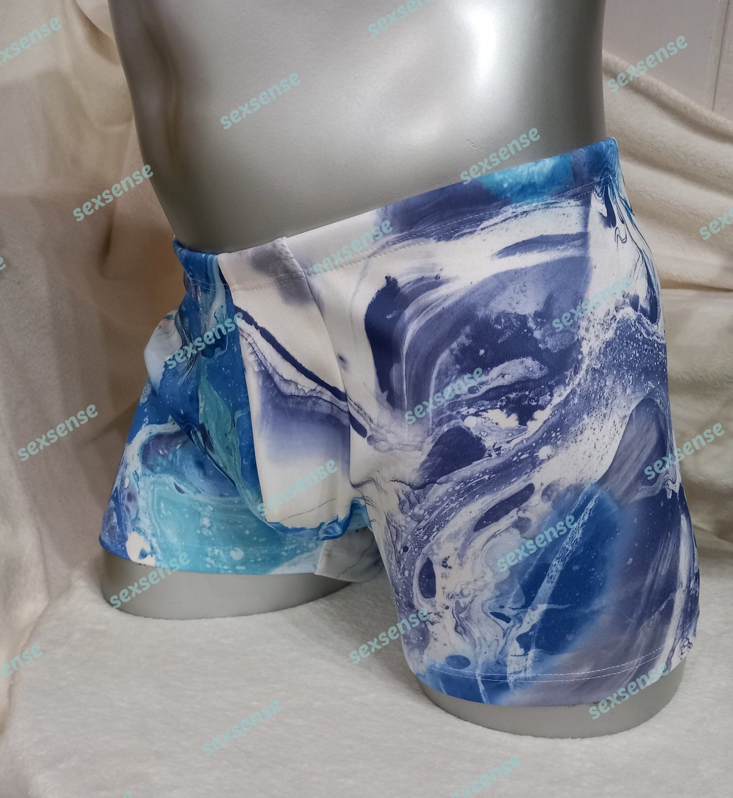Boxershorts Badeshorts Badehose elastischer Scuba Jersey in Blau Marmor Optik - SEXSENSE