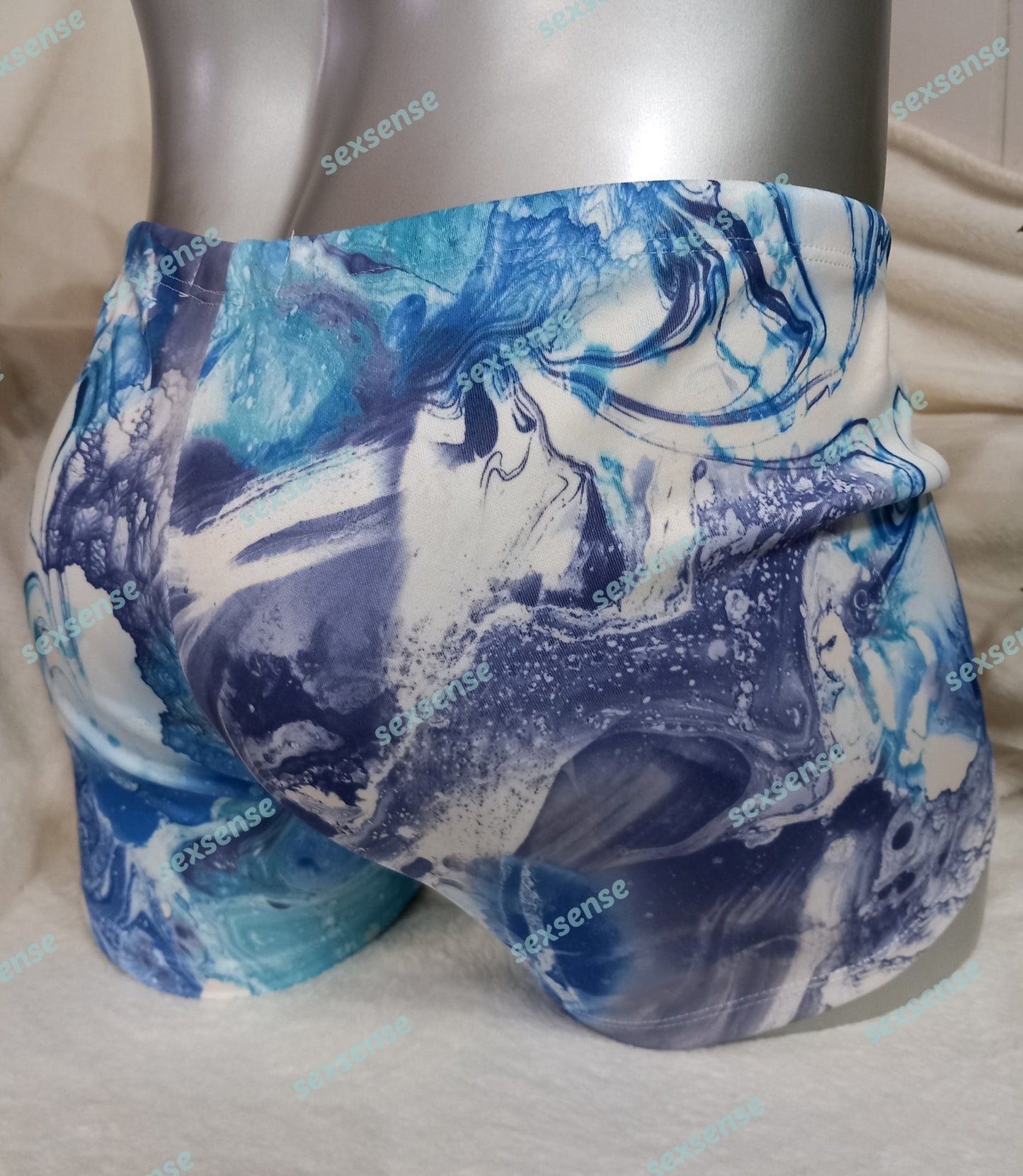 Boxershorts Badeshorts Badehose elastischer Scuba Jersey in Blau Marmor Optik - SEXSENSE