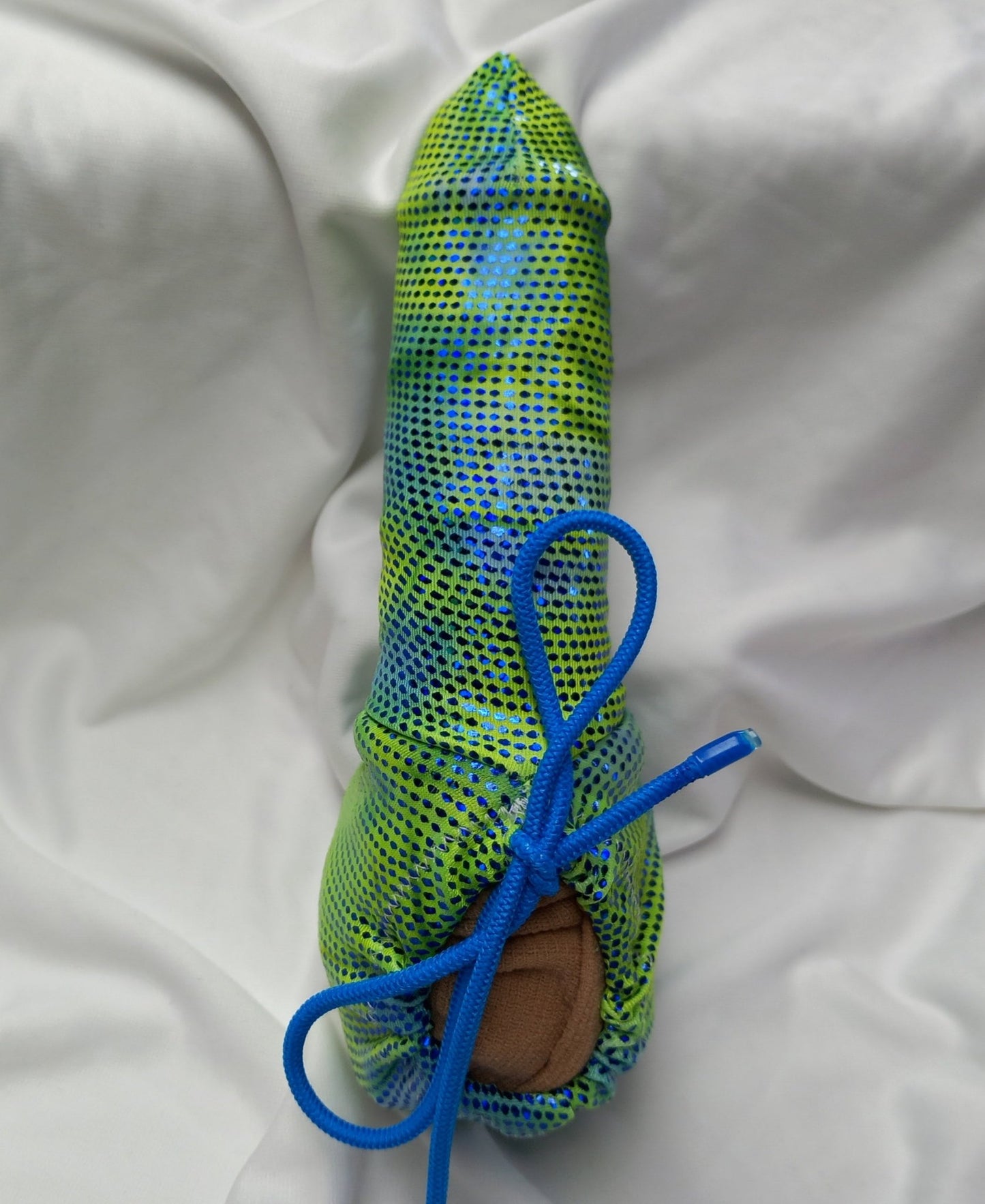 Penissocke Lümmeltüte Juwelensäckchen Lycra neongelb/grün Metallic Hodensack erotisch sexy - SEXSENSE
