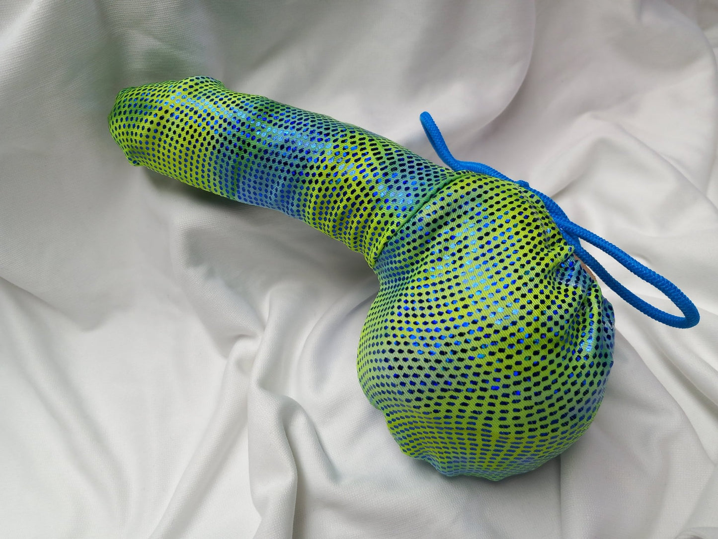 Penissocke Lümmeltüte Juwelensäckchen Lycra neongelb/grün Metallic Hodensack erotisch sexy - SEXSENSE