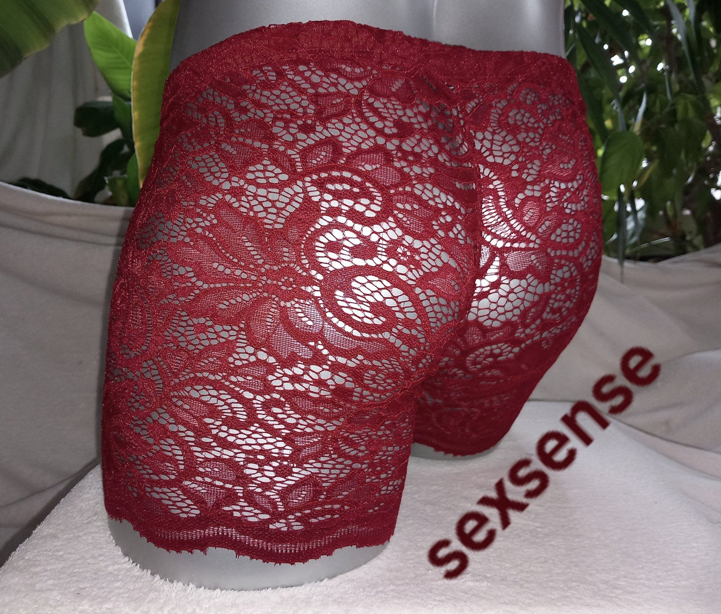 Boxershorts Spitze dunkelrot elastisch transparent enganliegend sexy Bogenabschuss an den Beinen - SEXSENSE