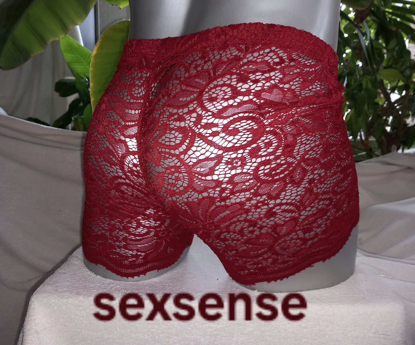 Boxershorts Spitze dunkelrot elastisch transparent enganliegend sexy Bogenabschuss an den Beinen - SEXSENSE