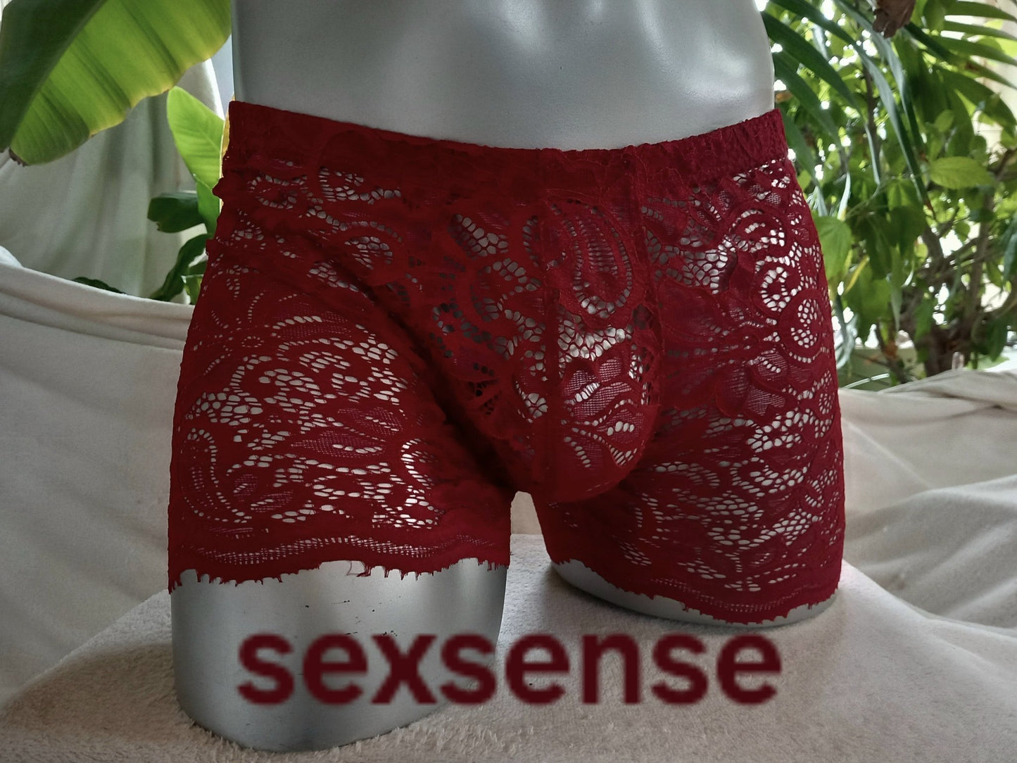 Boxershorts Spitze dunkelrot elastisch transparent enganliegend sexy Bogenabschuss an den Beinen - SEXSENSE