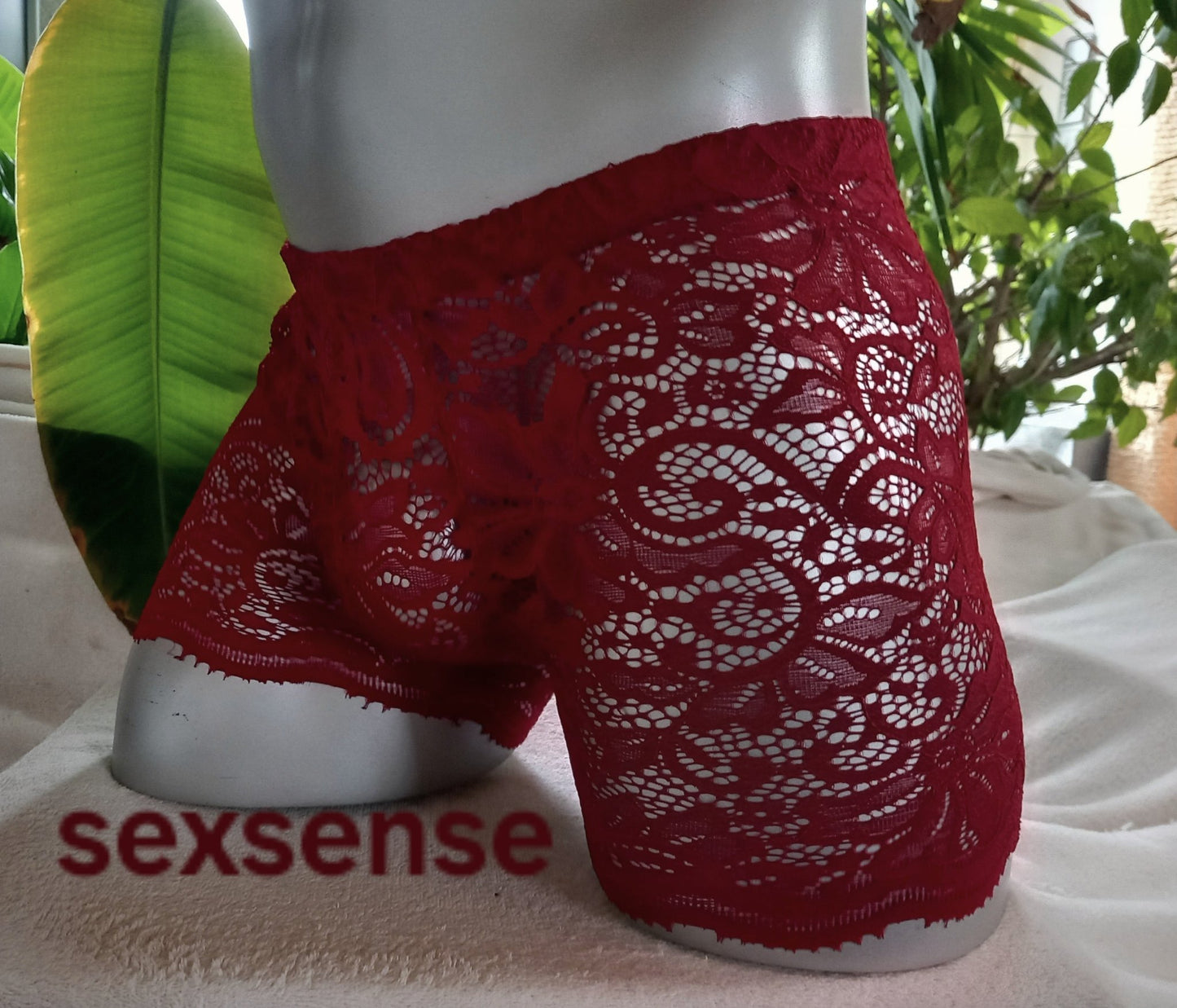 Boxershorts Spitze dunkelrot elastisch transparent enganliegend sexy Bogenabschuss an den Beinen - SEXSENSE
