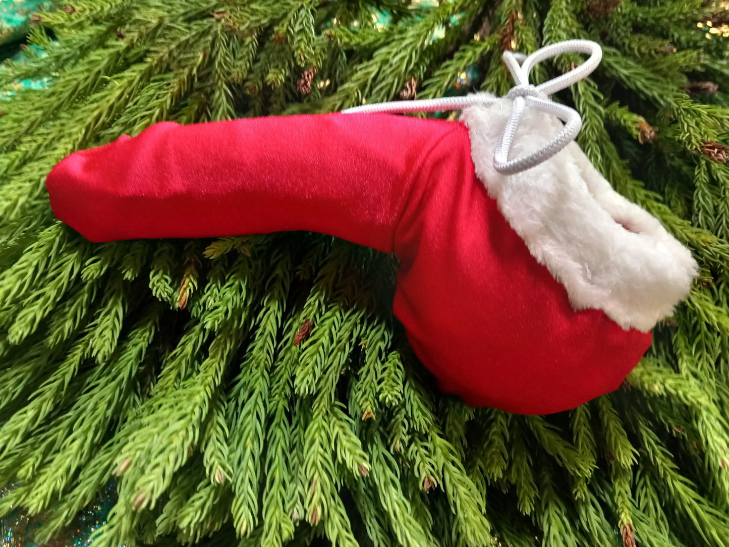 Nikolaus - Willy Weihnachts - Pyjama Santa Claus - Juwelensäckchen Lycra Willy - Pyjama mit Pelzrand - SEXSENSE