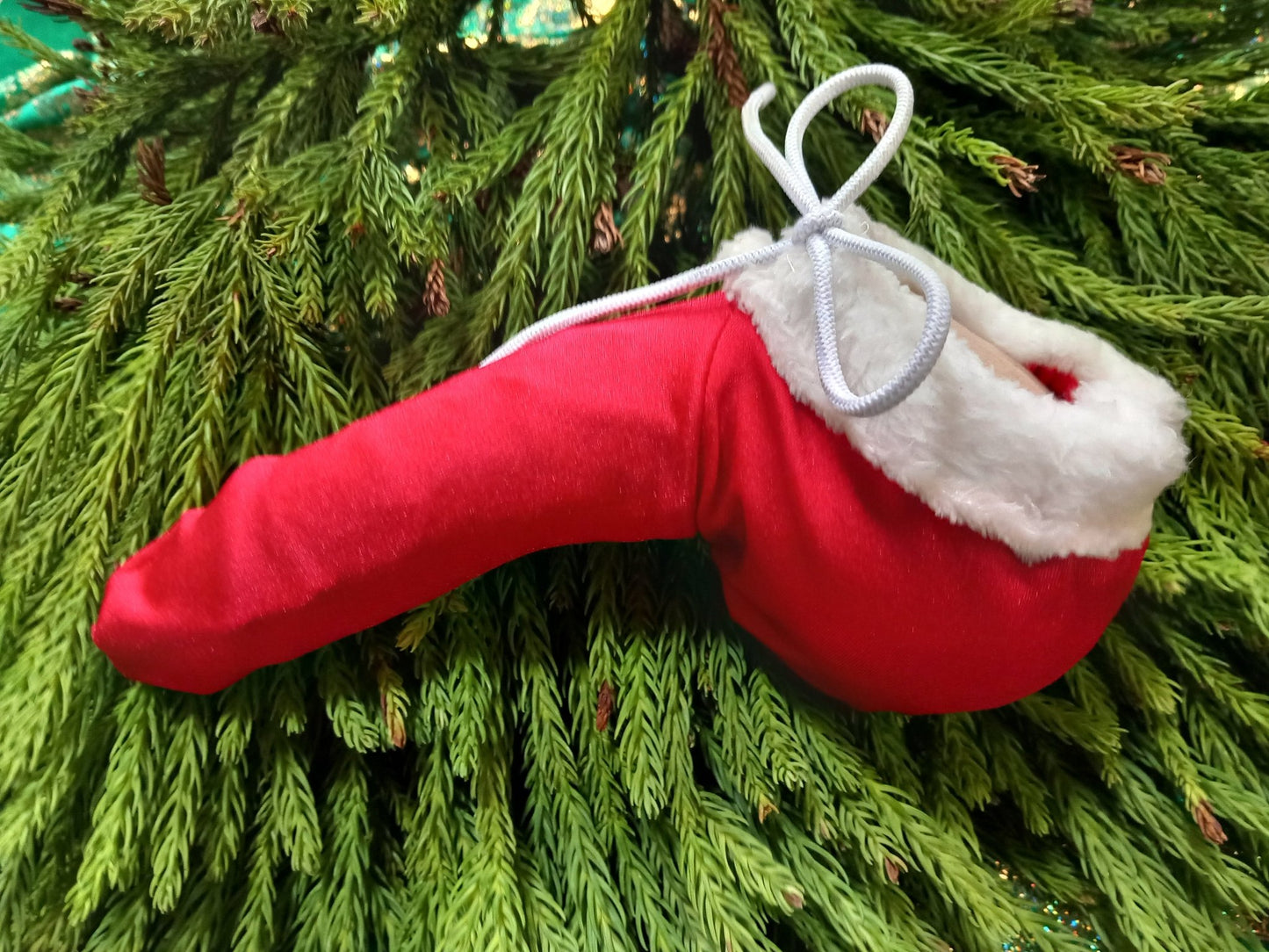 Nikolaus - Willy Weihnachts - Pyjama Santa Claus - Juwelensäckchen Lycra Willy - Pyjama mit Pelzrand - SEXSENSE