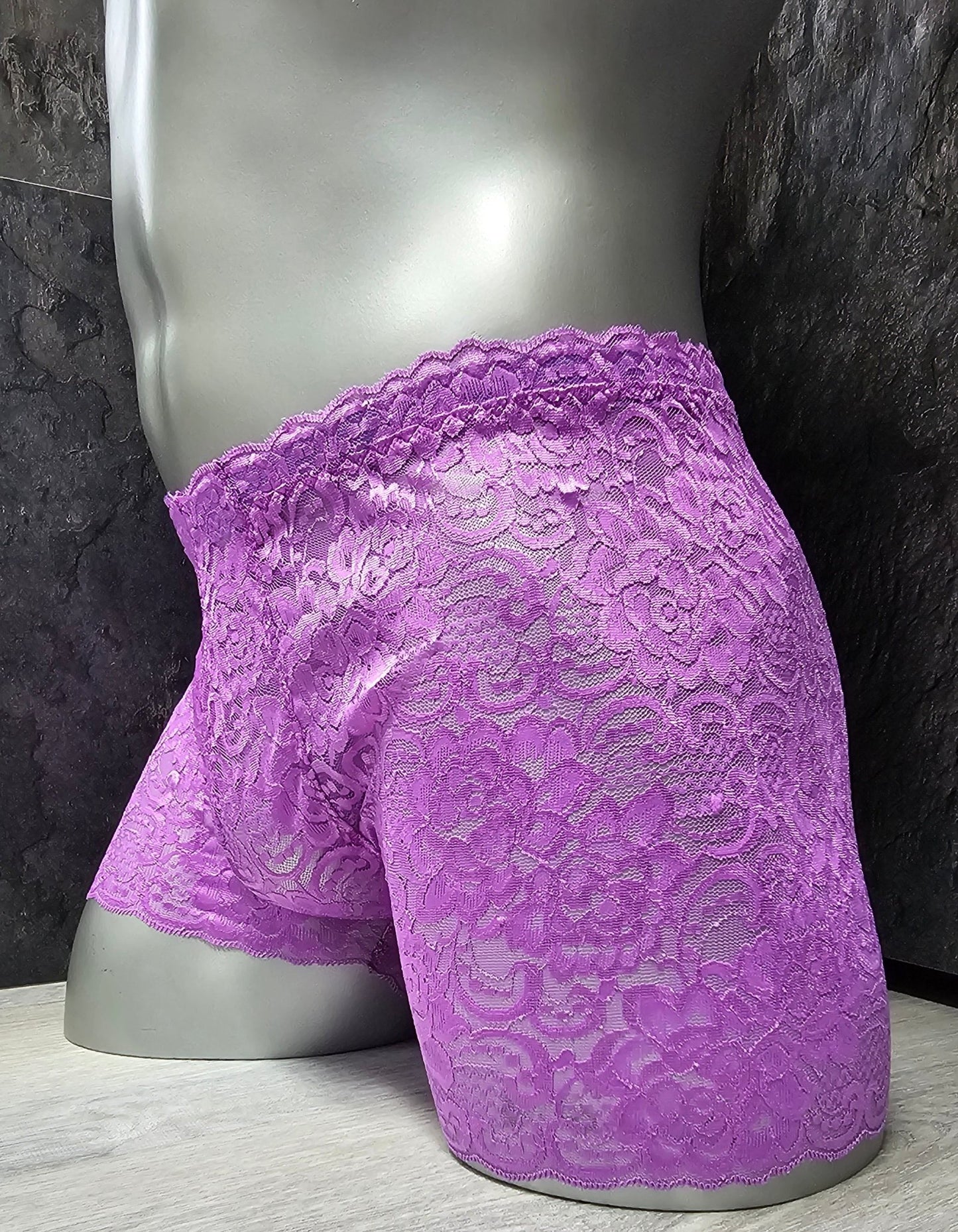 Boxershorts Spitze hell - lila elastisch transparent enganliegend sexy - SEXSENSE