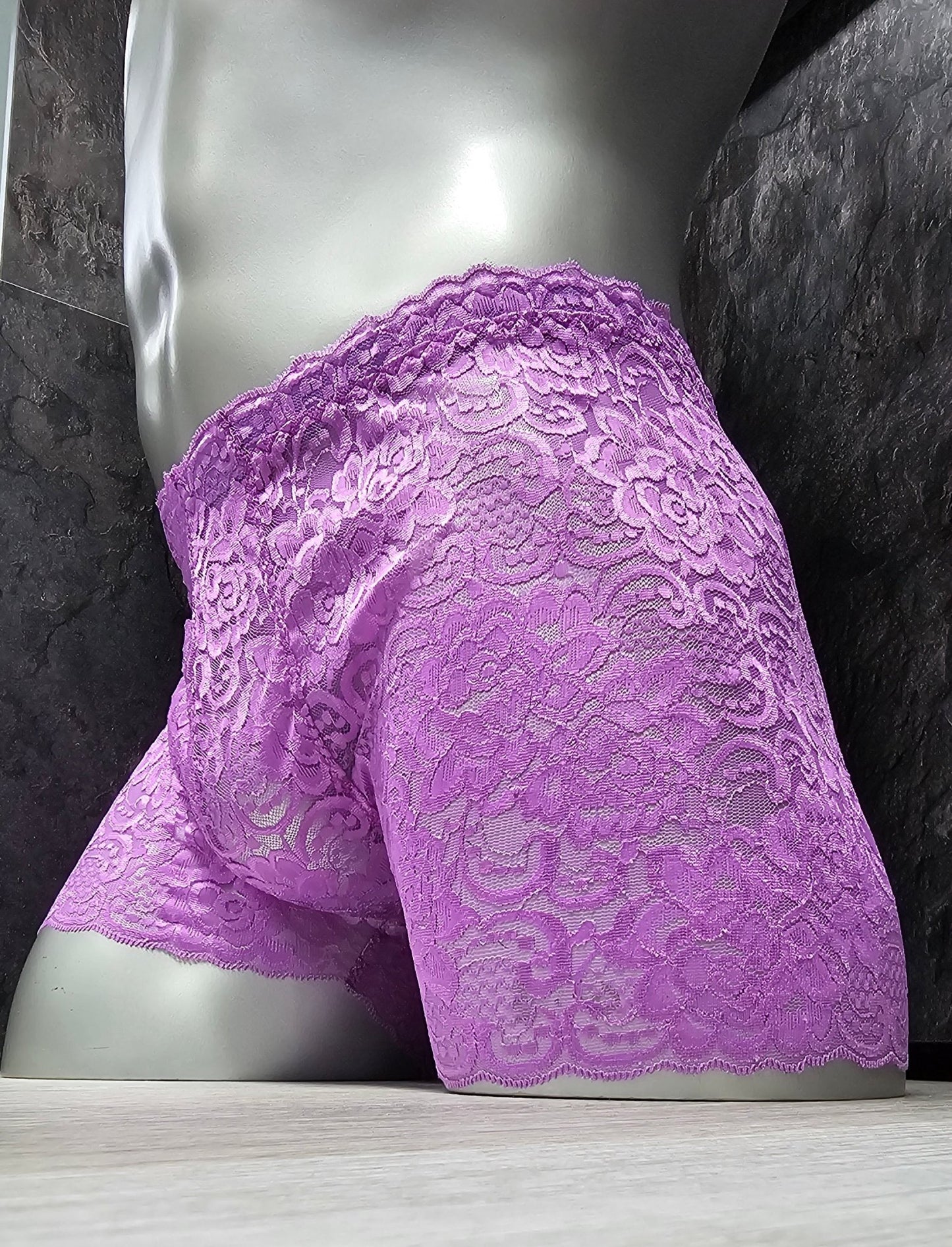 Boxershorts Spitze hell - lila elastisch transparent enganliegend sexy - SEXSENSE