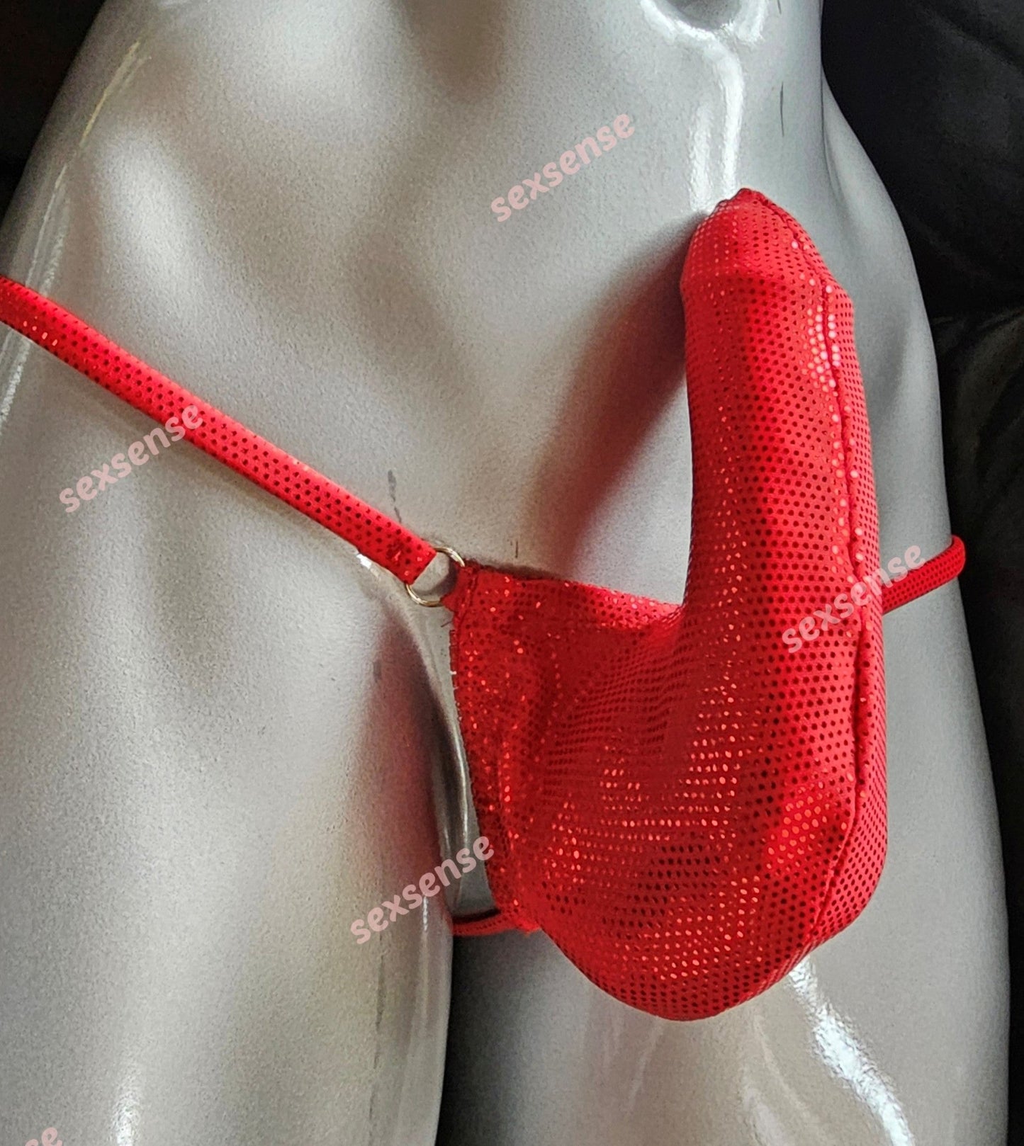 Stand - Up - String Prinz Albert minimalistisch elastisches Lycra rot Metallic - SEXSENSE