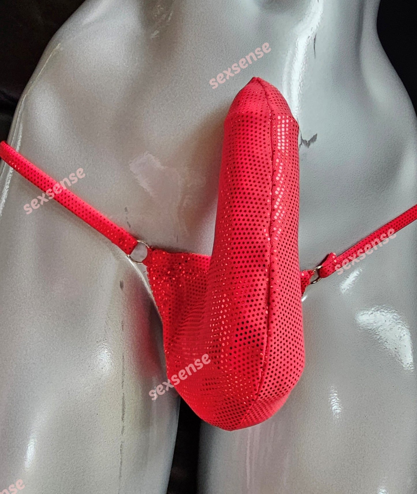 Stand - Up - String Prinz Albert minimalistisch elastisches Lycra rot Metallic - SEXSENSE