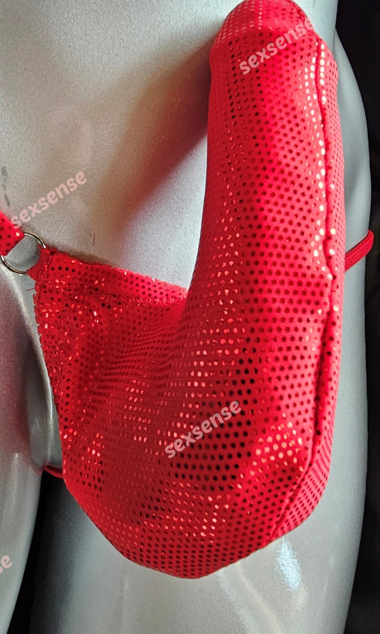 Stand - Up - String Prinz Albert minimalistisch elastisches Lycra rot Metallic - SEXSENSE
