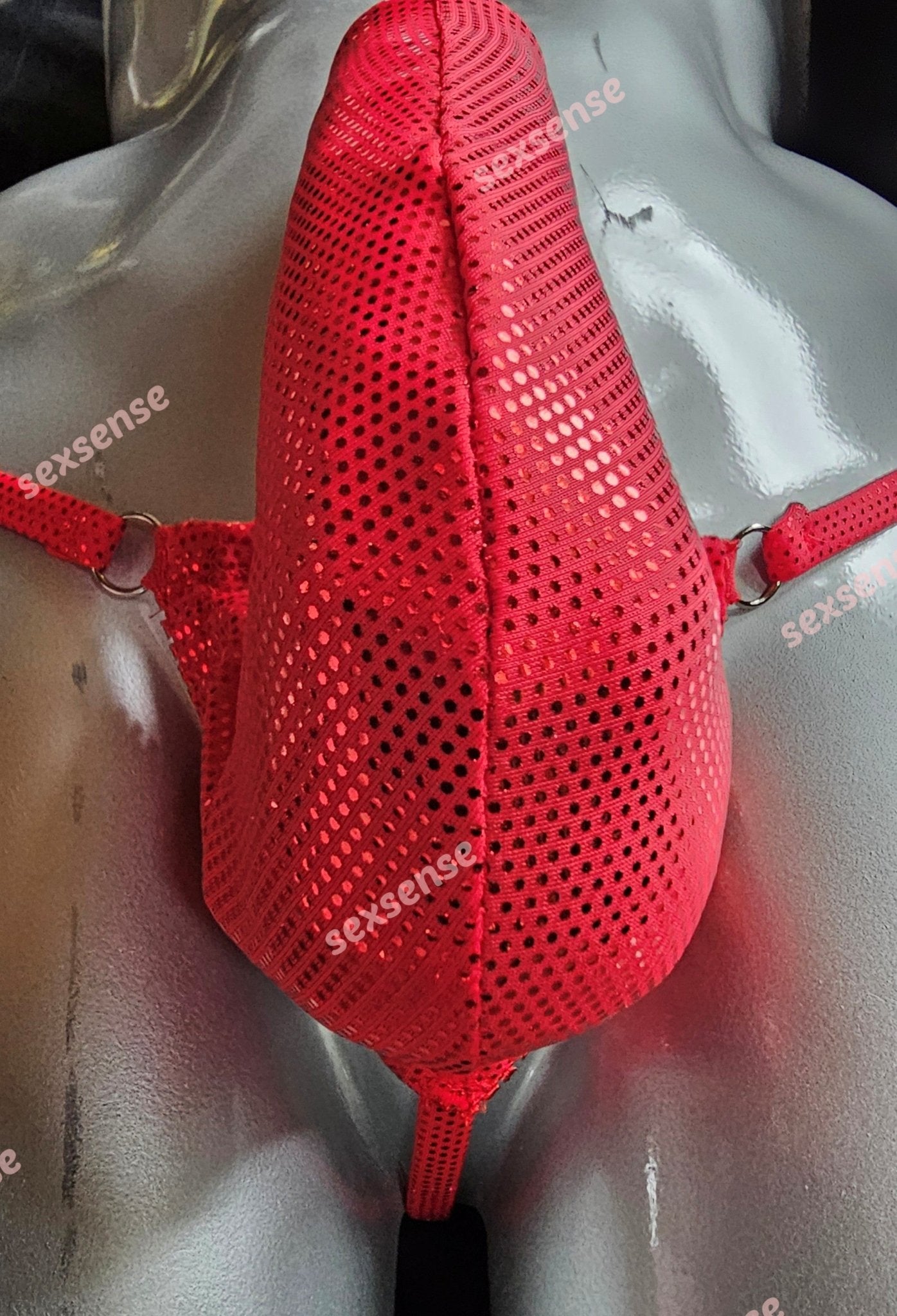 Stand - Up - String Prinz Albert minimalistisch elastisches Lycra rot Metallic - SEXSENSE