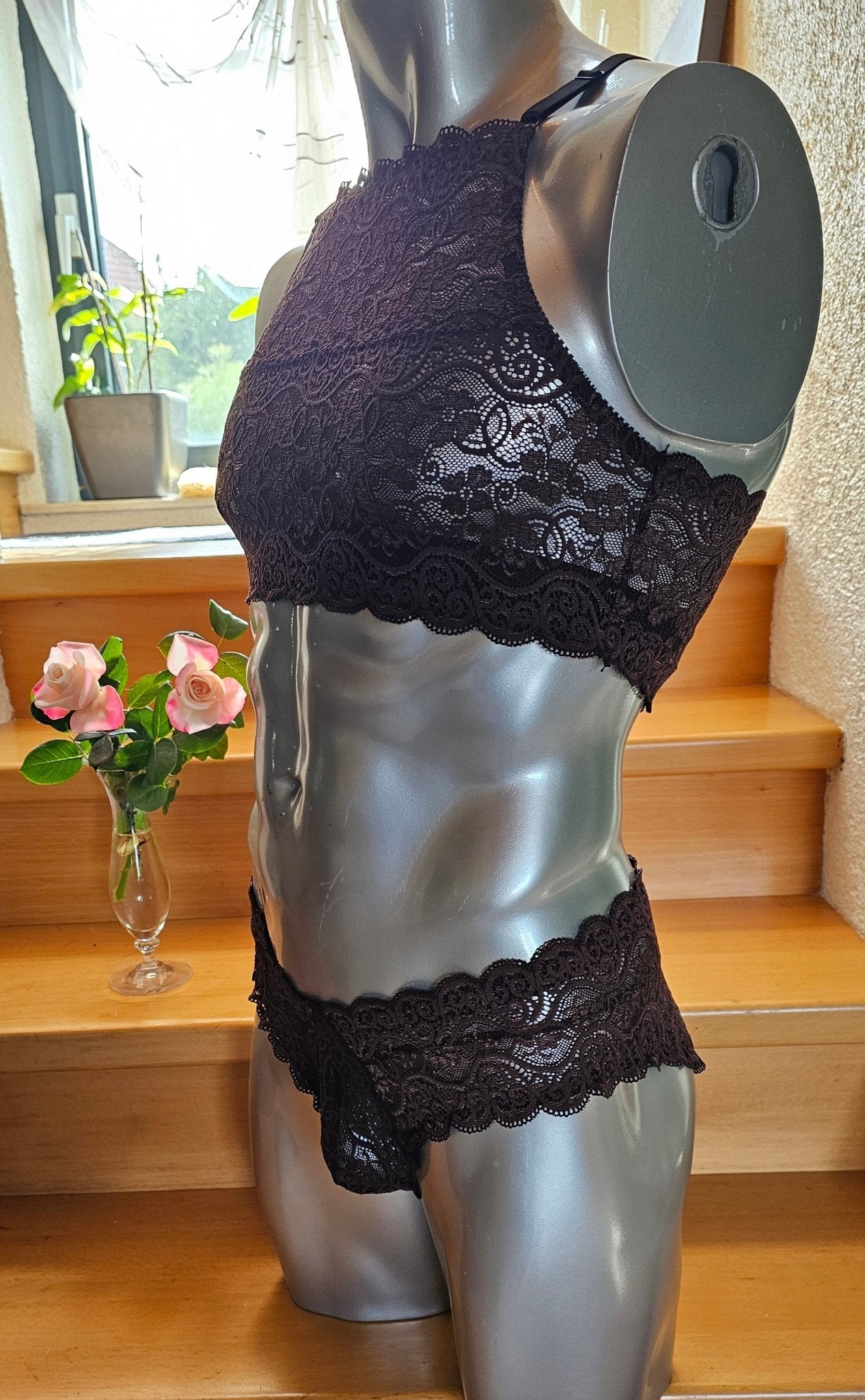 Set 2 - teilig Bustier Muscle - Shirt/ Crop - Top und Slip Herren Unterwäsche elastisch Spitze - SEXSENSE