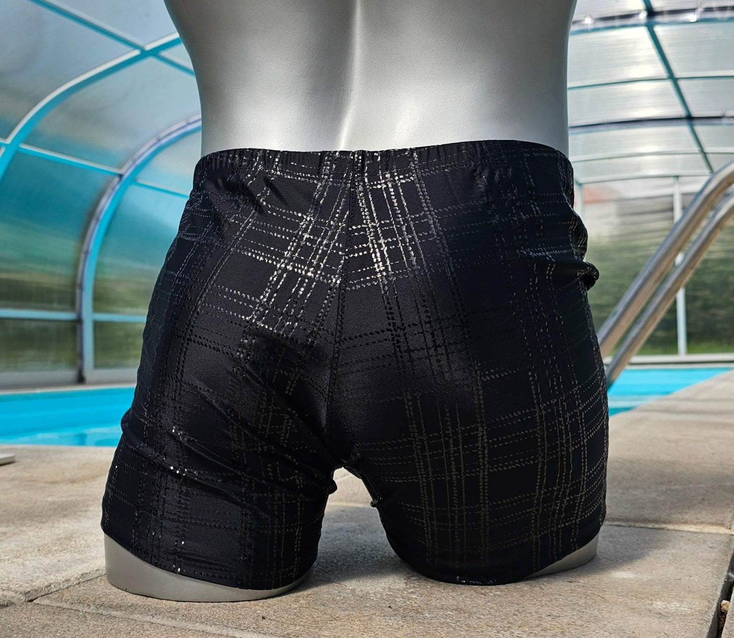 Boxershorts Badeshorts Lycra Karo - Lackoptik Hochglanz Stretch Herren Badehose - SEXSENSE