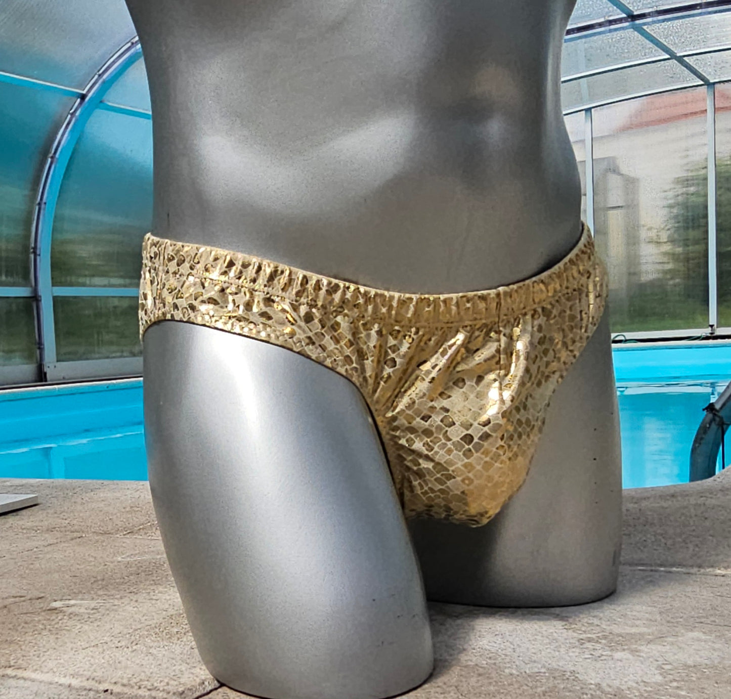 Badehose Gold Metallic Lycra Jersey sexy Herren Dessous - SEXSENSE