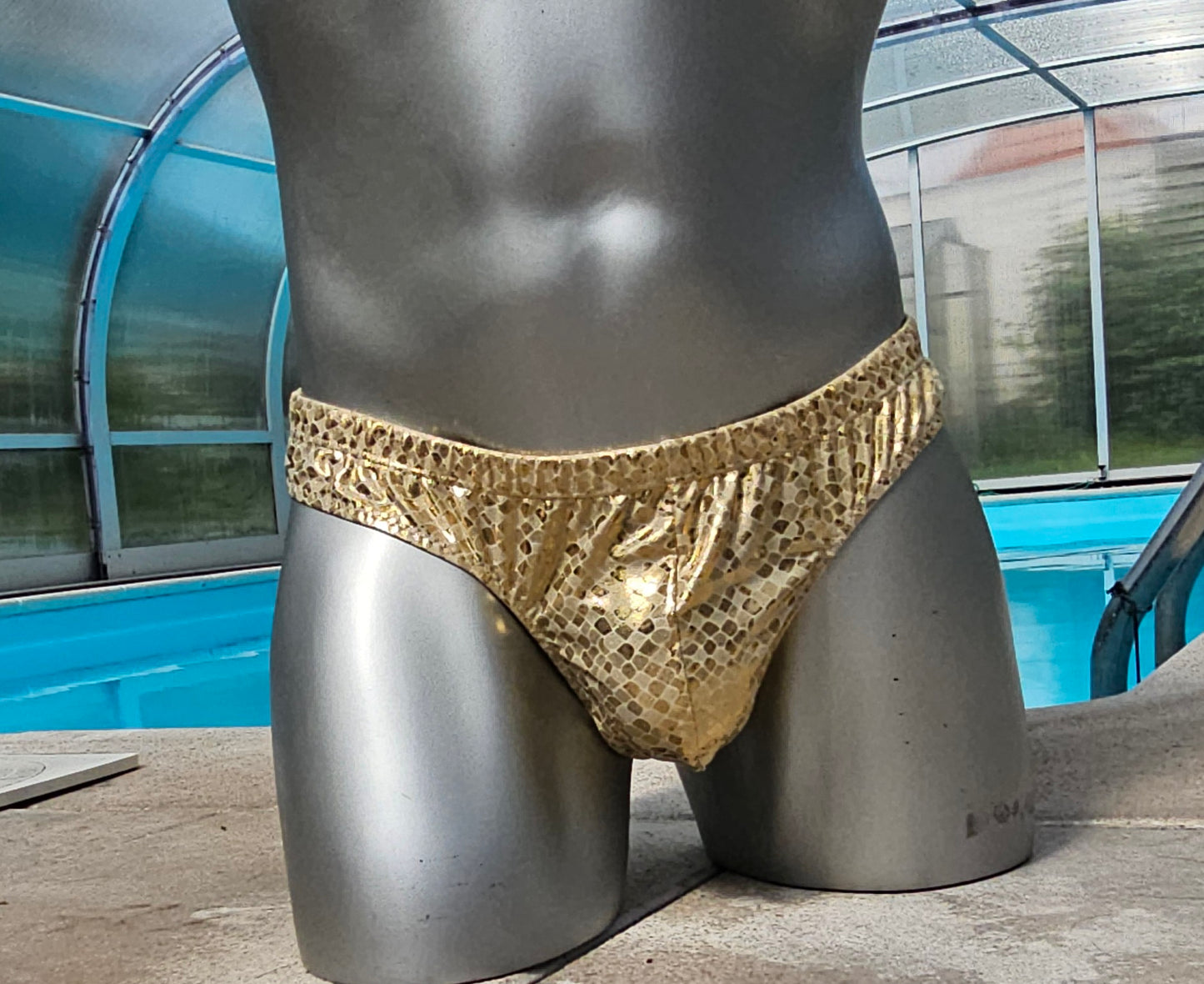 Badehose Gold Metallic Lycra Jersey sexy Herren Dessous - SEXSENSE