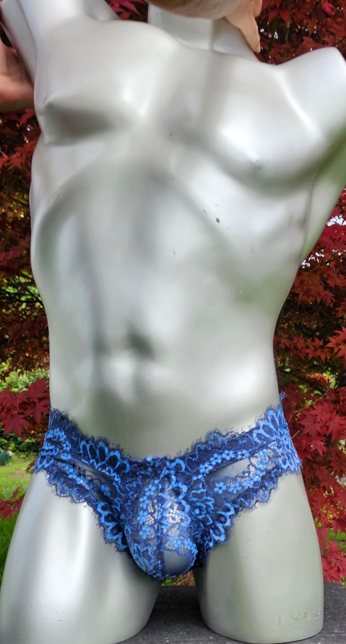 Herren Spitzen Slip Hipster Panty Femboy multicolor blau mit Bogenabschlusskanten - SEXSENSE
