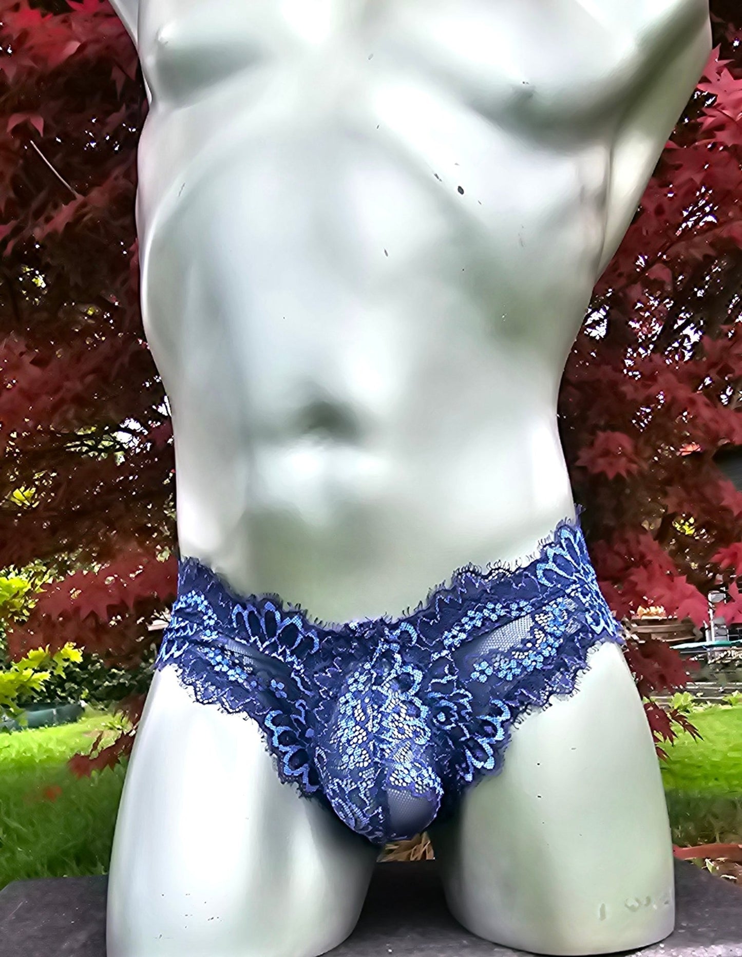 Herren Spitzen Slip Hipster Panty Femboy multicolor blau mit Bogenabschlusskanten - SEXSENSE