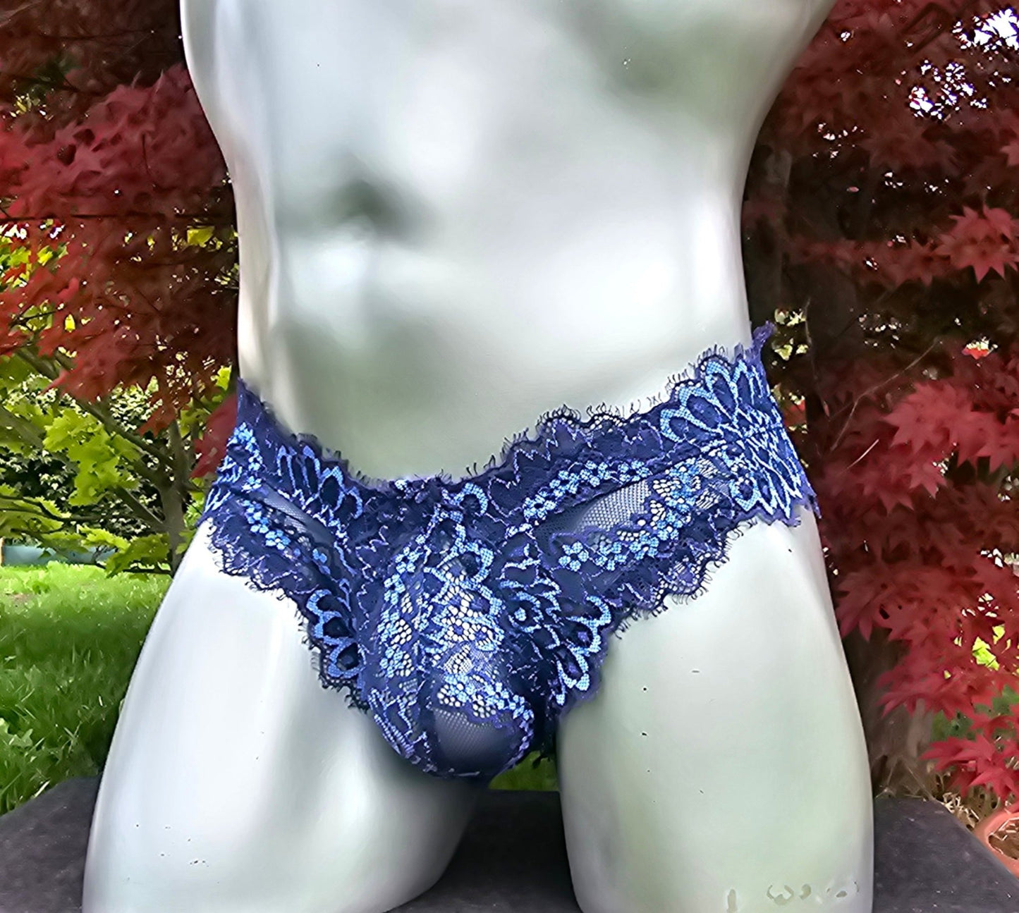 Herren Spitzen Slip Hipster Panty Femboy multicolor blau mit Bogenabschlusskanten - SEXSENSE