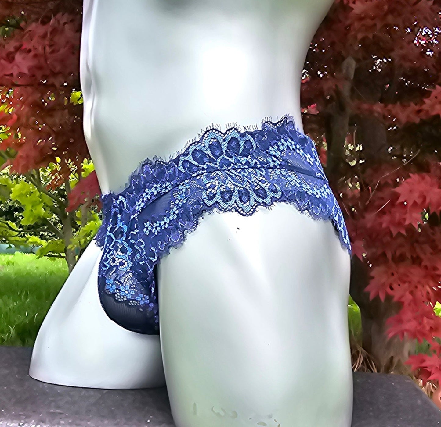 Herren Spitzen Slip Hipster Panty Femboy multicolor blau mit Bogenabschlusskanten - SEXSENSE