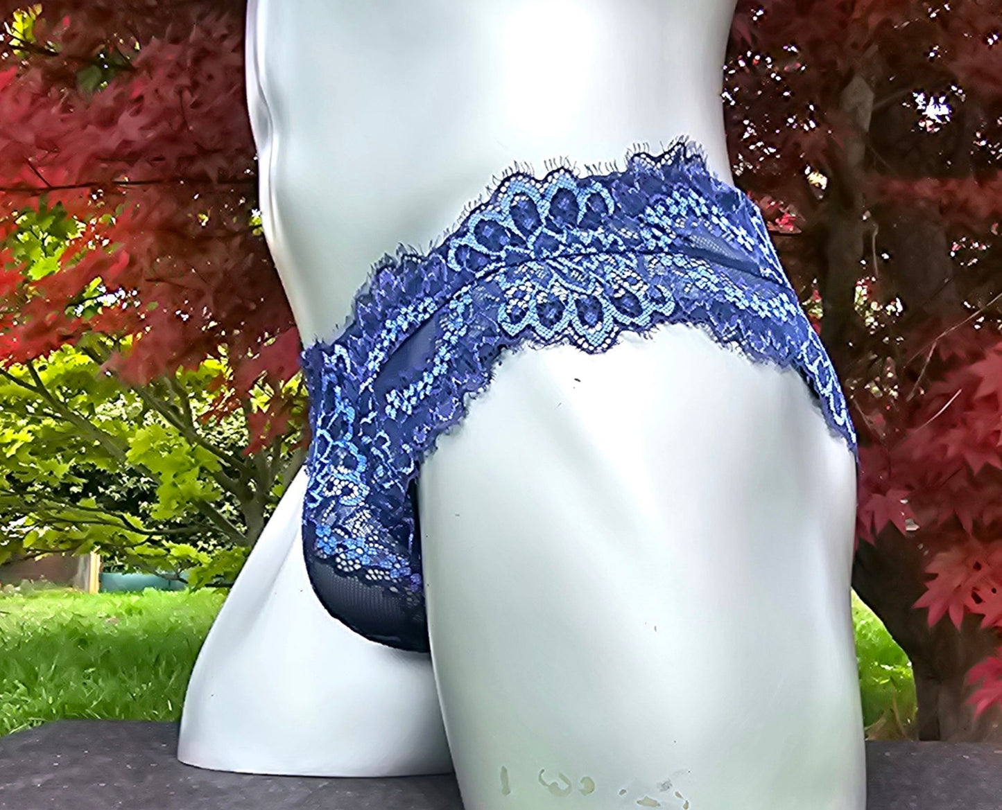 Herren Spitzen Slip Hipster Panty Femboy multicolor blau mit Bogenabschlusskanten - SEXSENSE