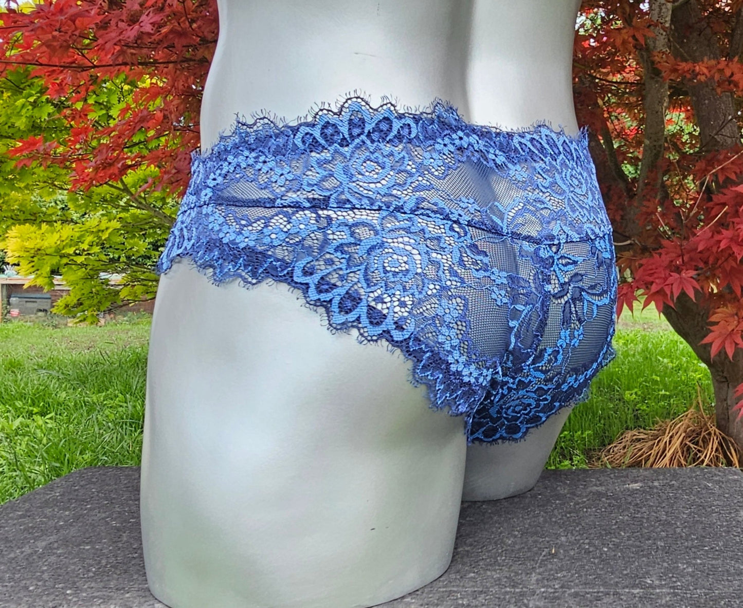 Herren Spitzen Slip Hipster Panty Femboy multicolor blau mit Bogenabschlusskanten - SEXSENSE