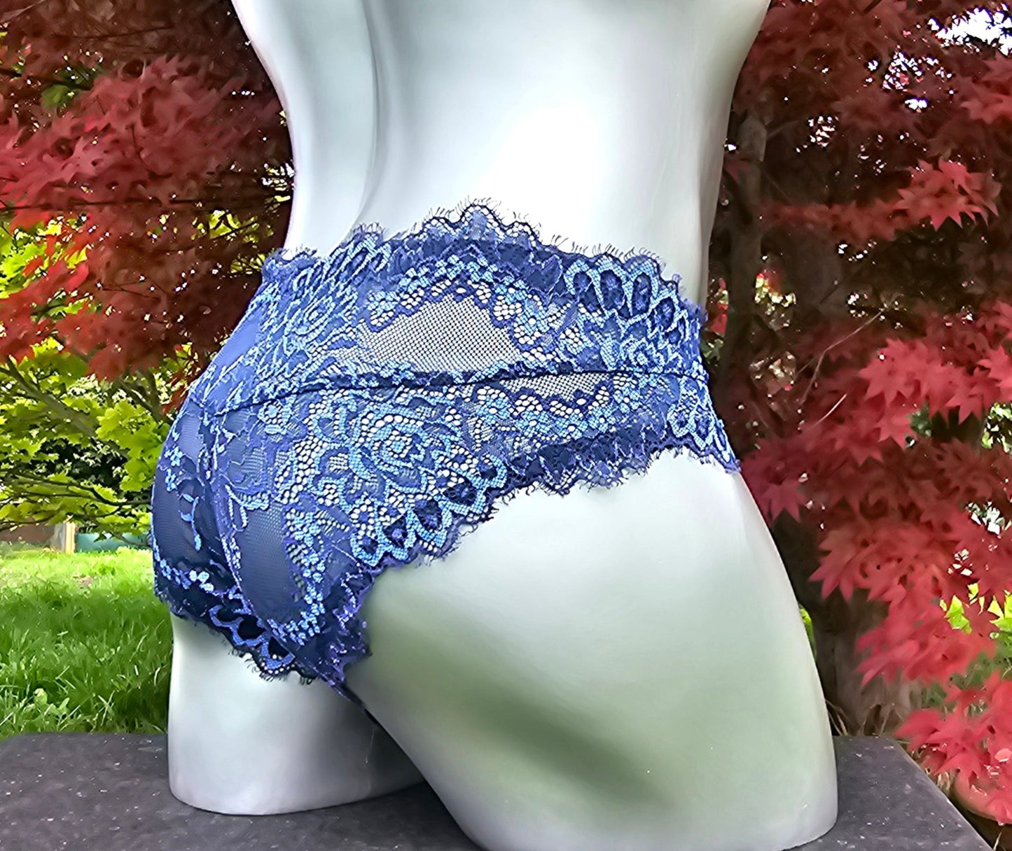Herren Spitzen Slip Hipster Panty Femboy multicolor blau mit Bogenabschlusskanten - SEXSENSE