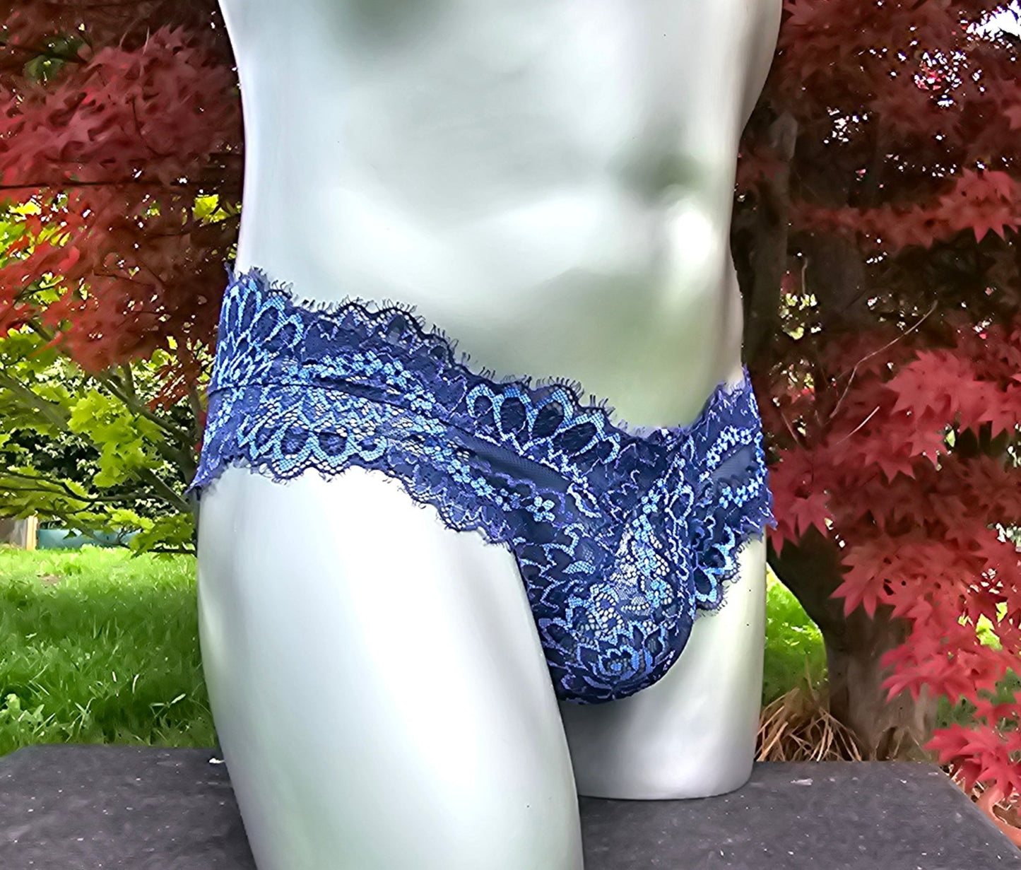 Herren Spitzen Slip Hipster Panty Femboy multicolor blau mit Bogenabschlusskanten - SEXSENSE