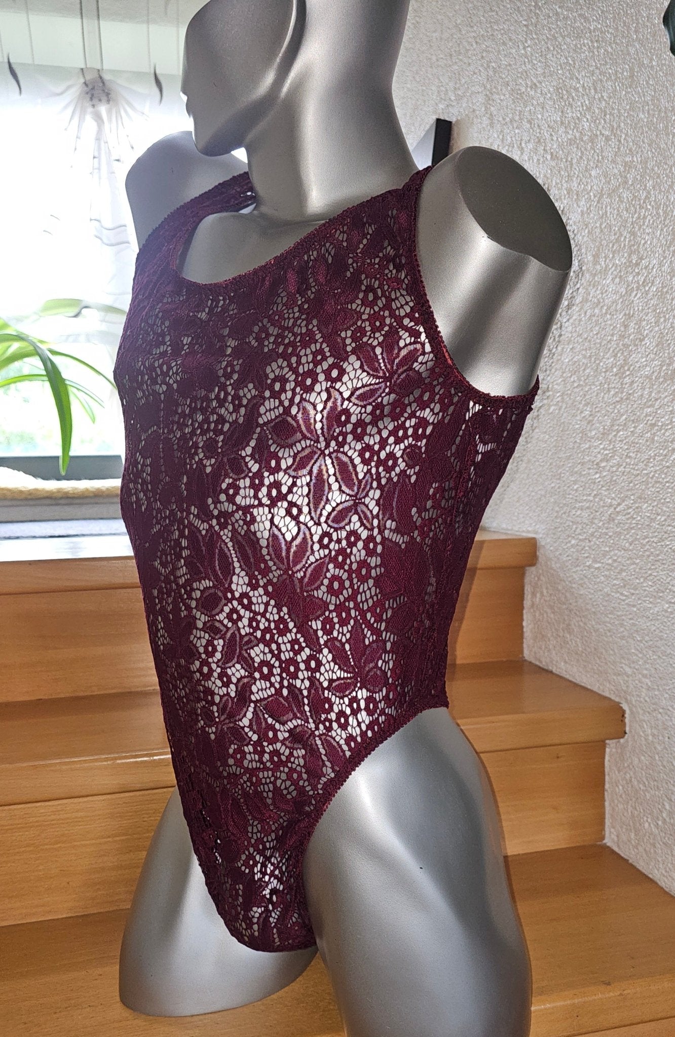 Herren Body Unterwäsche elastisch bordeaux elastische Spitze transparent - SEXSENSE