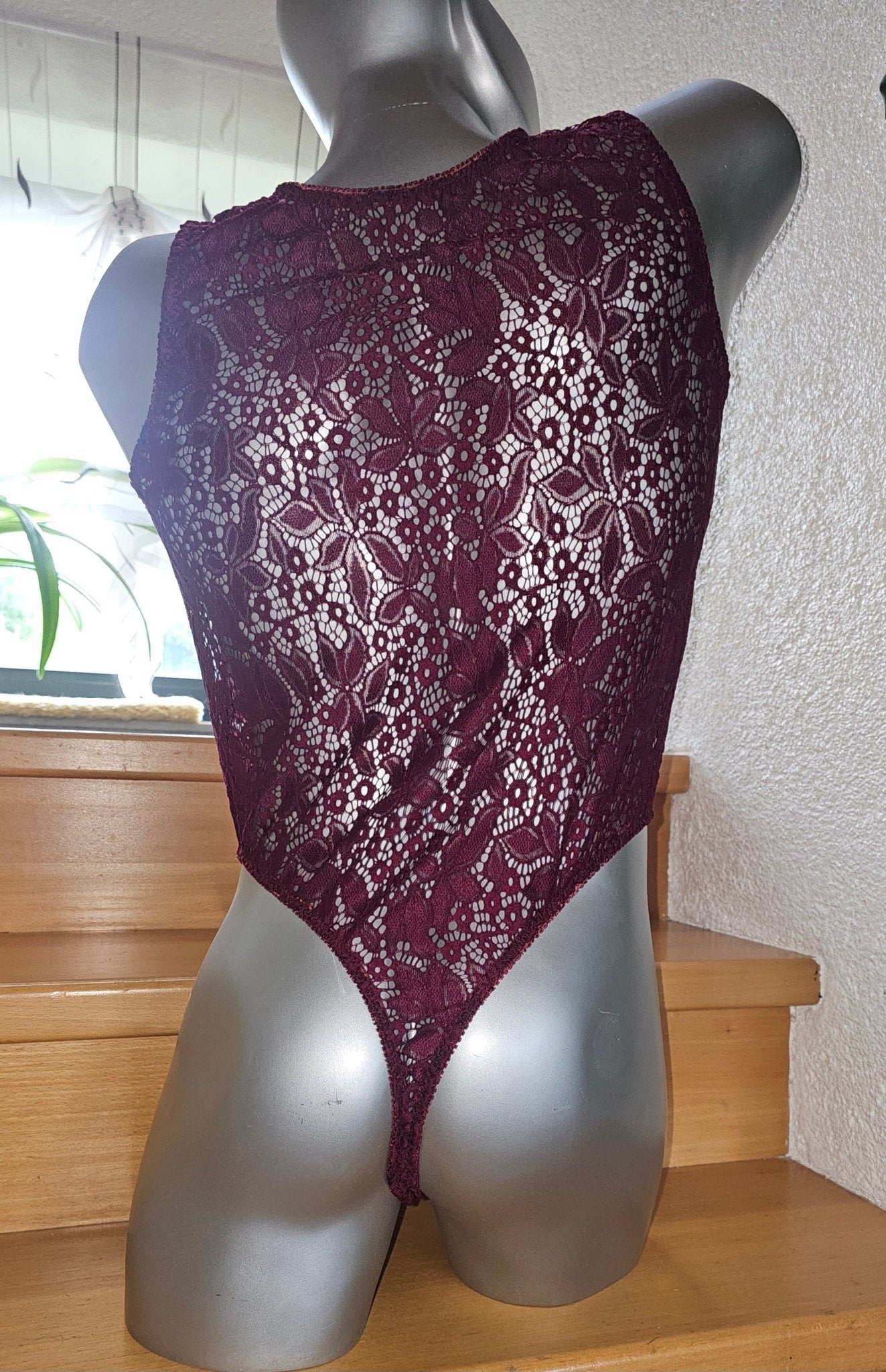 Herren Body Unterwäsche elastisch bordeaux elastische Spitze transparent - SEXSENSE
