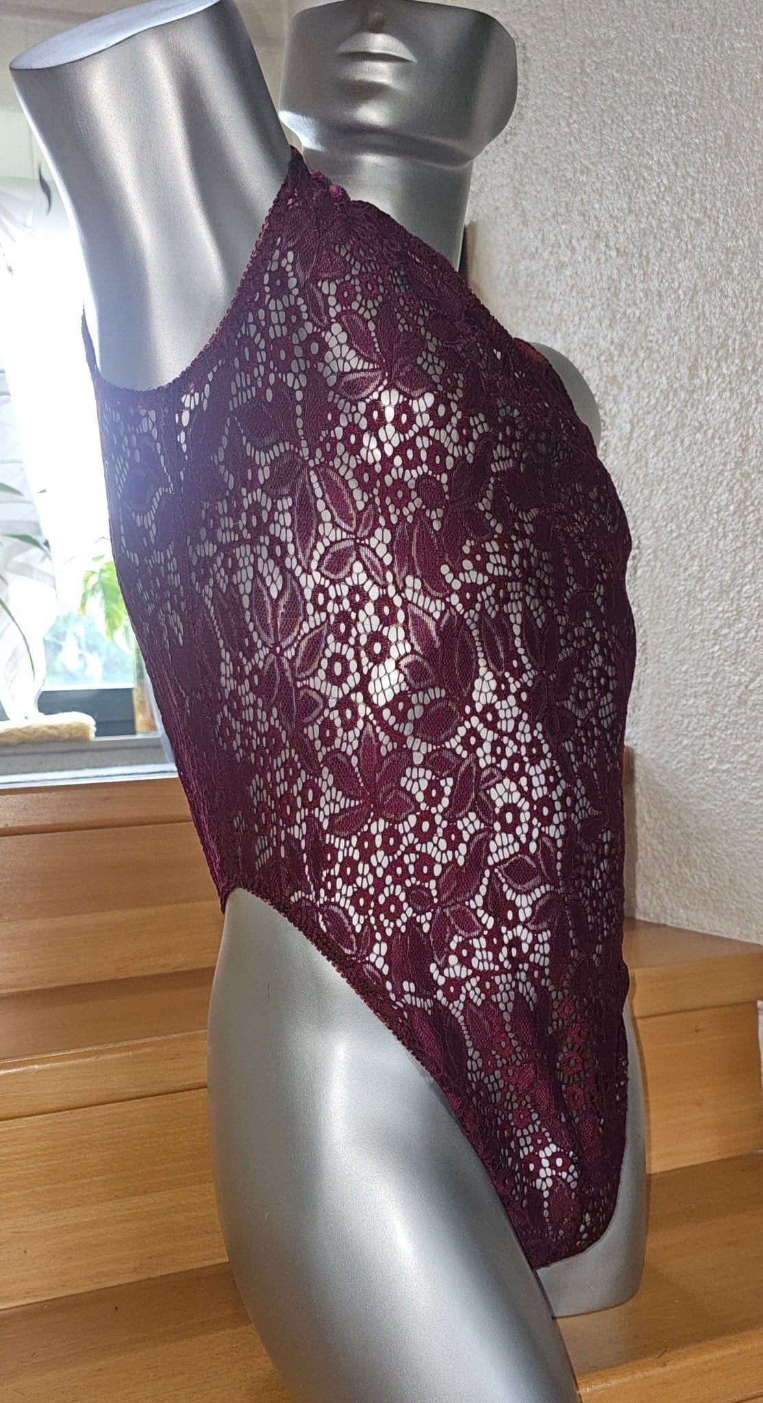 Herren Body Unterwäsche elastisch bordeaux elastische Spitze transparent - SEXSENSE