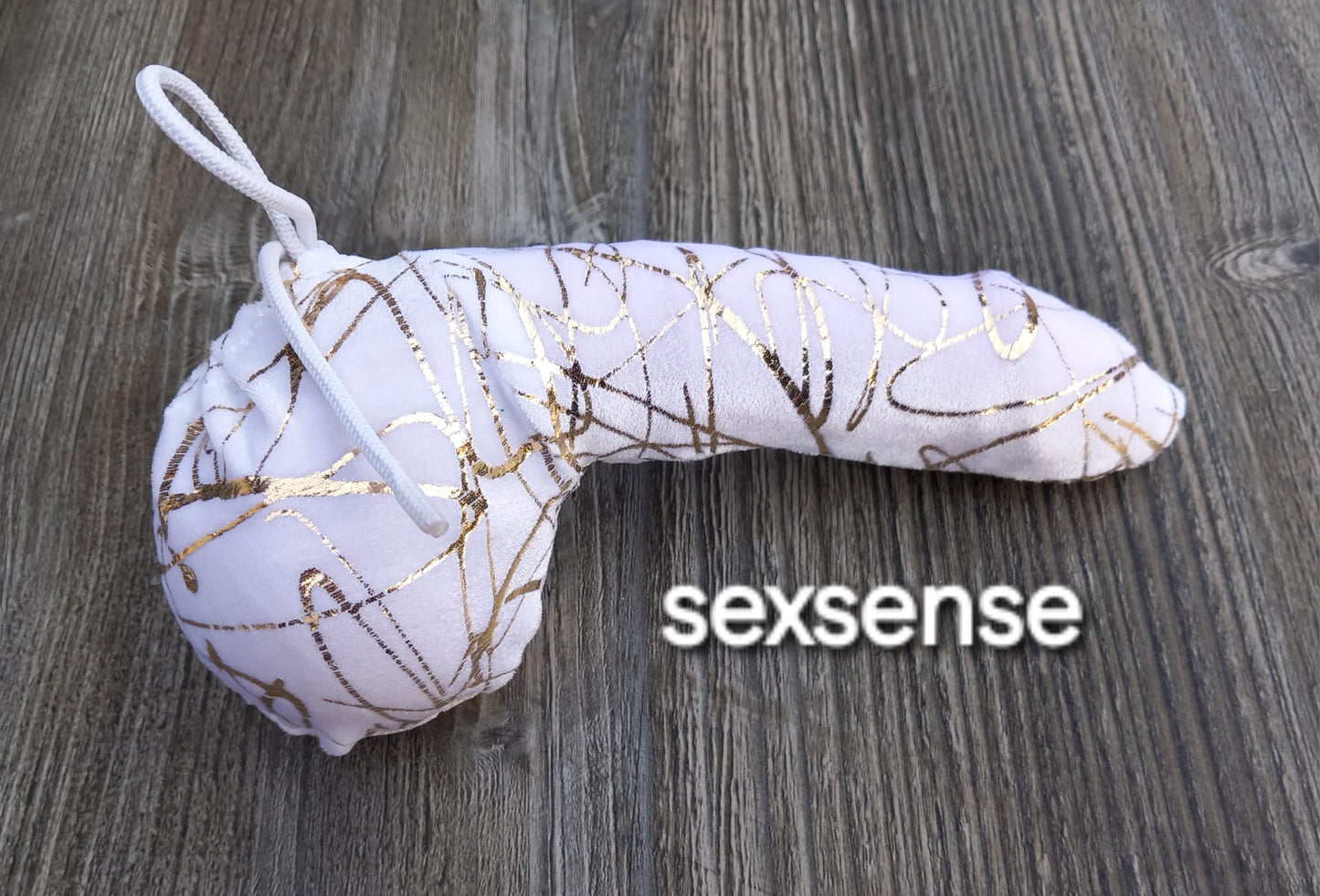 Penissocke Lümmeltüte Juwelensäckchen weißer Lycra Samt mit Gold Sackhalter Willy - Pyjama - SEXSENSE