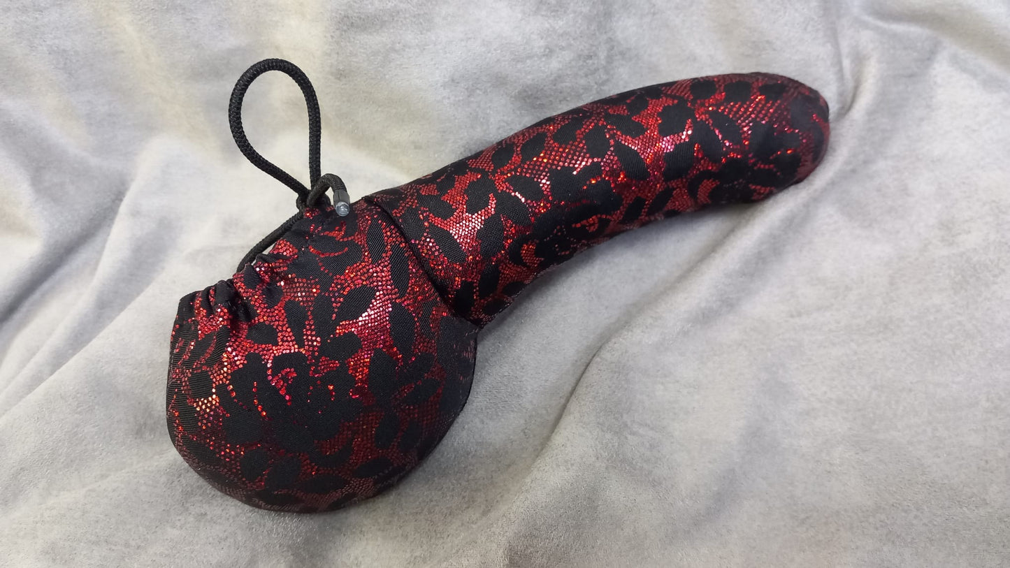 Penissocke, Lümmeltüte, Juwelensäckchen, schwarz/rot Hochglanz Sackhalter Lycra Willypyjama - SEXSENSE