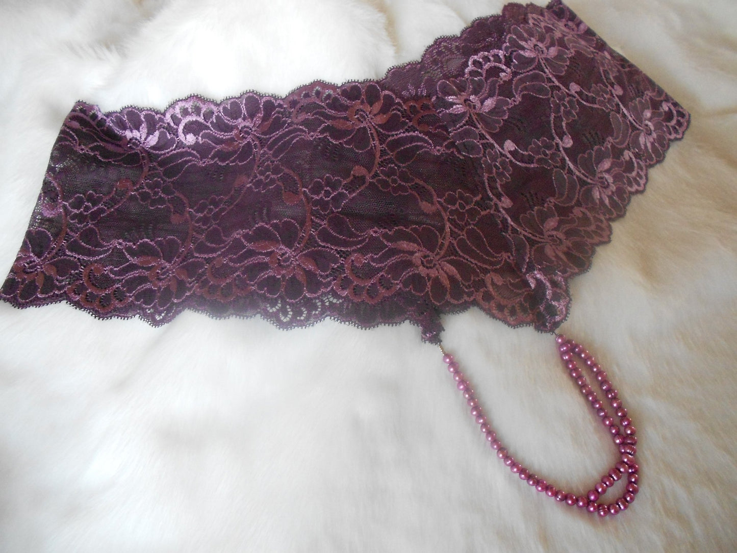 Perlenstring Unterwäsche Damen Lila sexy Lingerie Slip elastische Spitze echte lila Süßwasserperlen - SEXSENSE