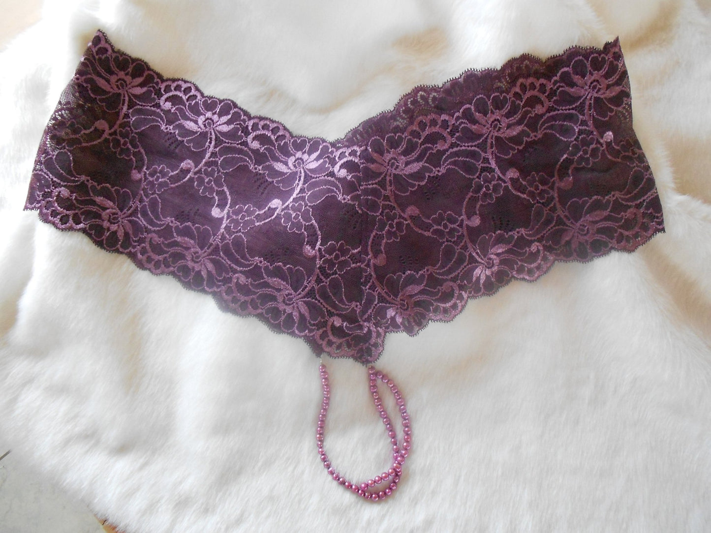 Perlenstring Unterwäsche Damen Lila sexy Lingerie Slip elastische Spitze echte lila Süßwasserperlen - SEXSENSE