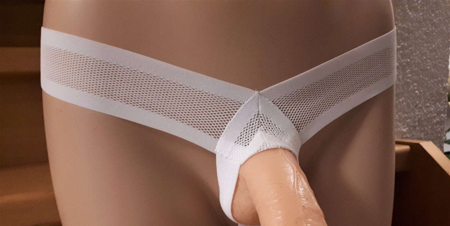 Jockstrap Sling Thong ouvert Push Up Slip weiß Mesh elastisch - SEXSENSE