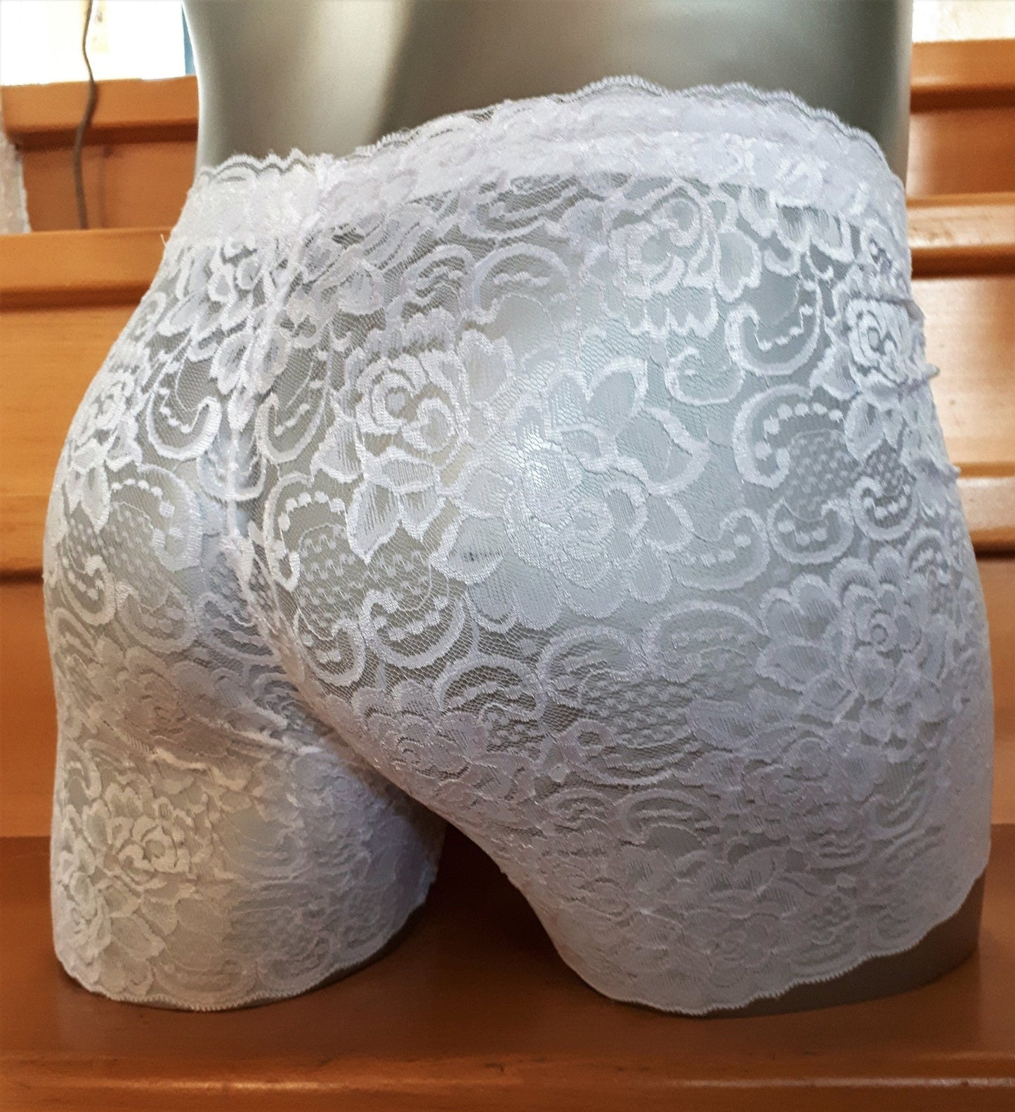 Boxershorts elastische Spitze off - White mit Push - up Suspensorium Herren Dessous Unterwäsche Sissy Gay - SEXSENSE